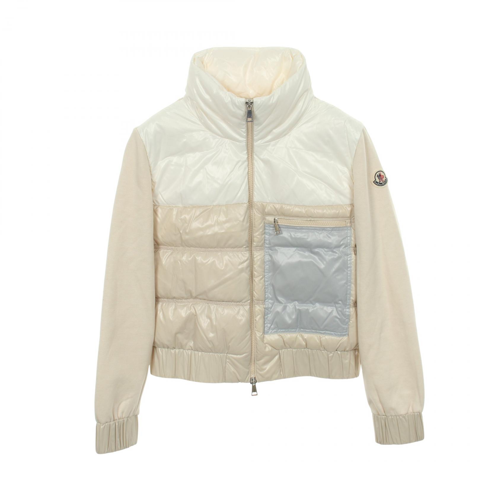 ≪5％OFFクーポン対象＆まとめ買い10%OFF≫モンクレール MONCLER 切替 ダウンジャケット 衣料品 アウター ナイロン コットン レディース アイボリー系 / ホワイト系 / グレー系 8G00016 【中古】