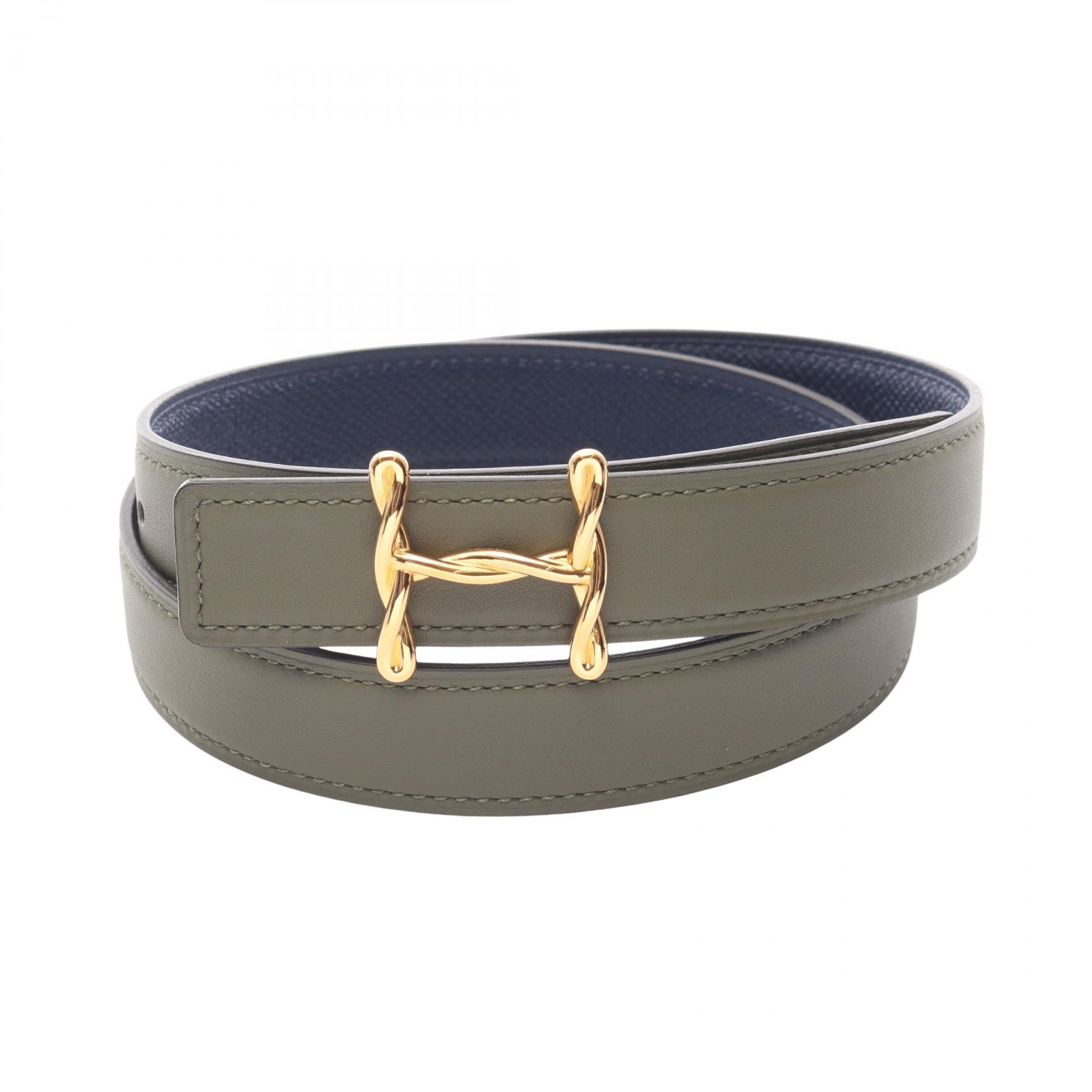 ≪5％OFFクーポン対象＆まとめ買い10%OFF≫エルメス HERMES Hトルサド ベルト 衣料品 レザー ヴォーエプソン / ヴォースイフト ヴォーエプソン レディース カーキ系 / ネイビー系 / ヴェールヴェロネーズ 【中古】