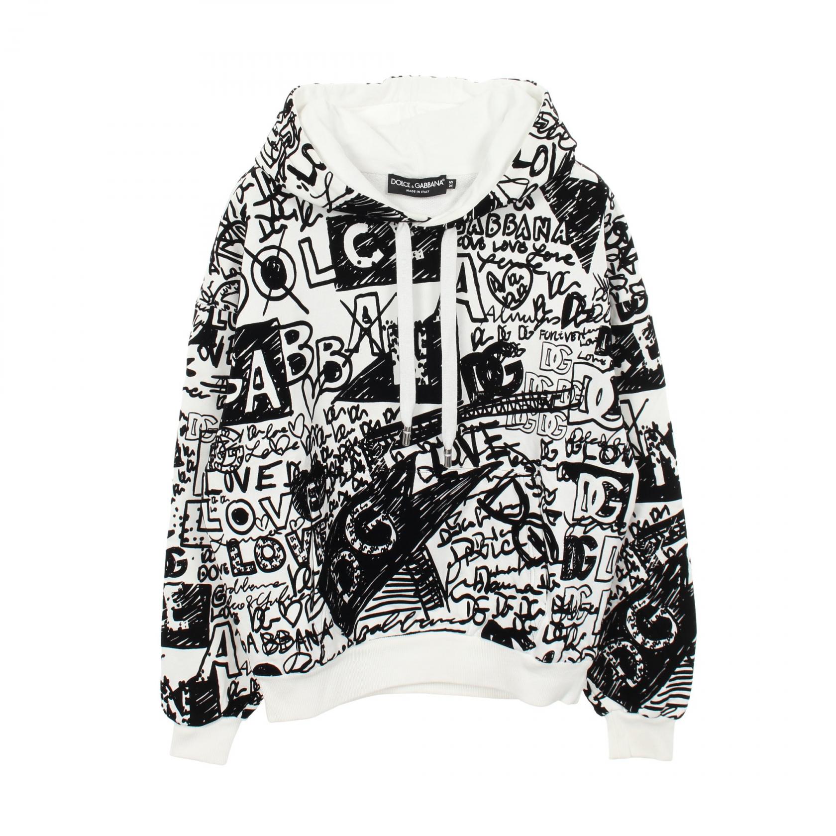 ドルチェアンドガッバーナ DOLCE & GABBANA FLOCKED GRAFFITI PRINT Hoodie パーカー 衣料品 トップス コットン メンズ ホワイト系 / ブラック系 【中古】