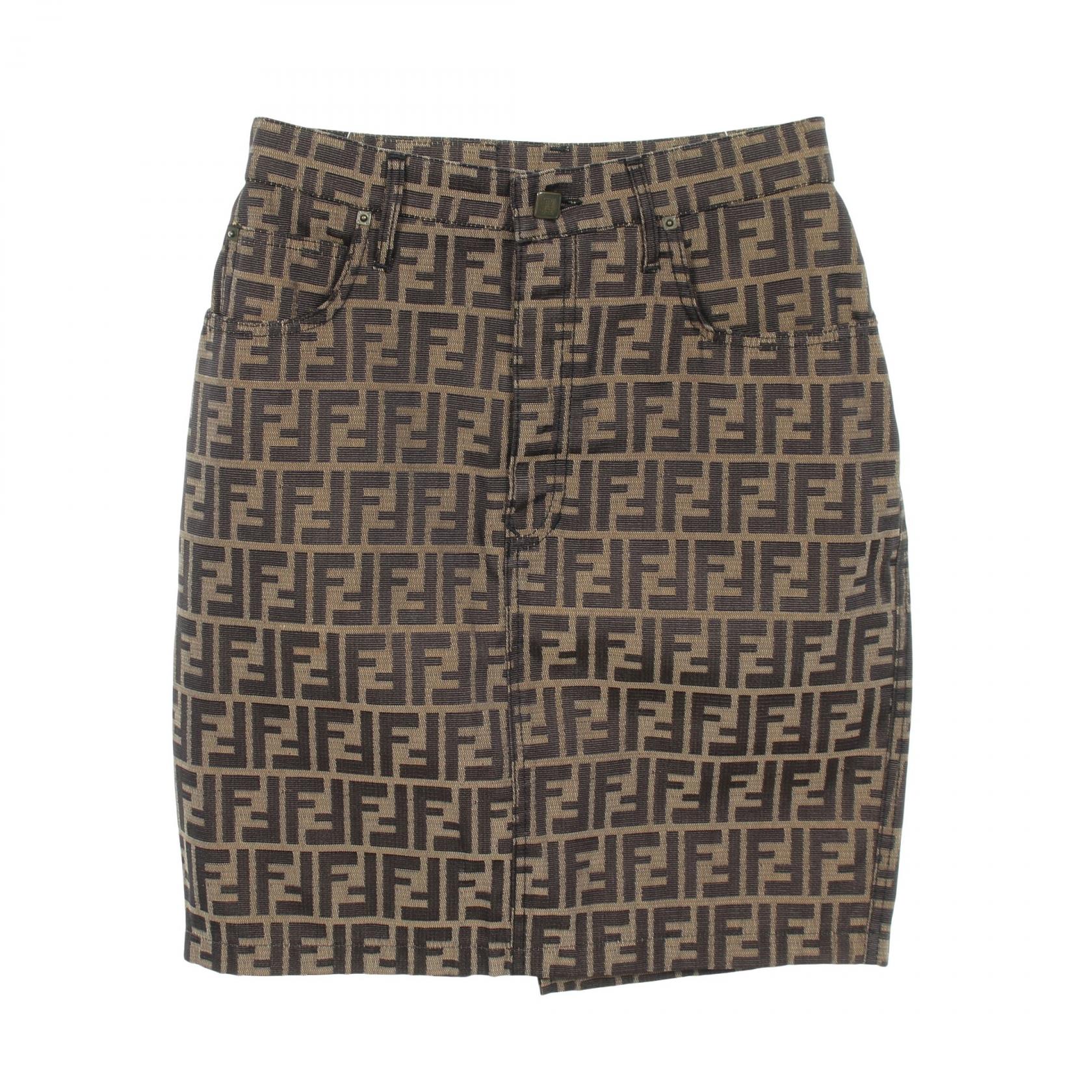 【ポイント5倍｜4/18 0:00～4/20 23:59】フェンディ FENDI ズッカ スカート 衣料品 ボトムス コットン ポリエステル レディース ブラウン系 【中古】