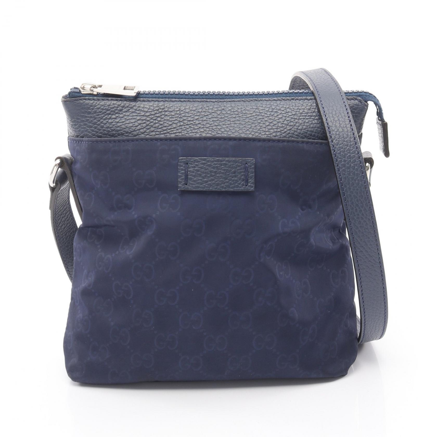 ≪5％OFFクーポン対象＆まとめ買い10%OFF≫グッチ GUCCI GG柄 ショルダーバッグ バッグ ナイロン レザー レディース ネイビー系 510339 【中古】