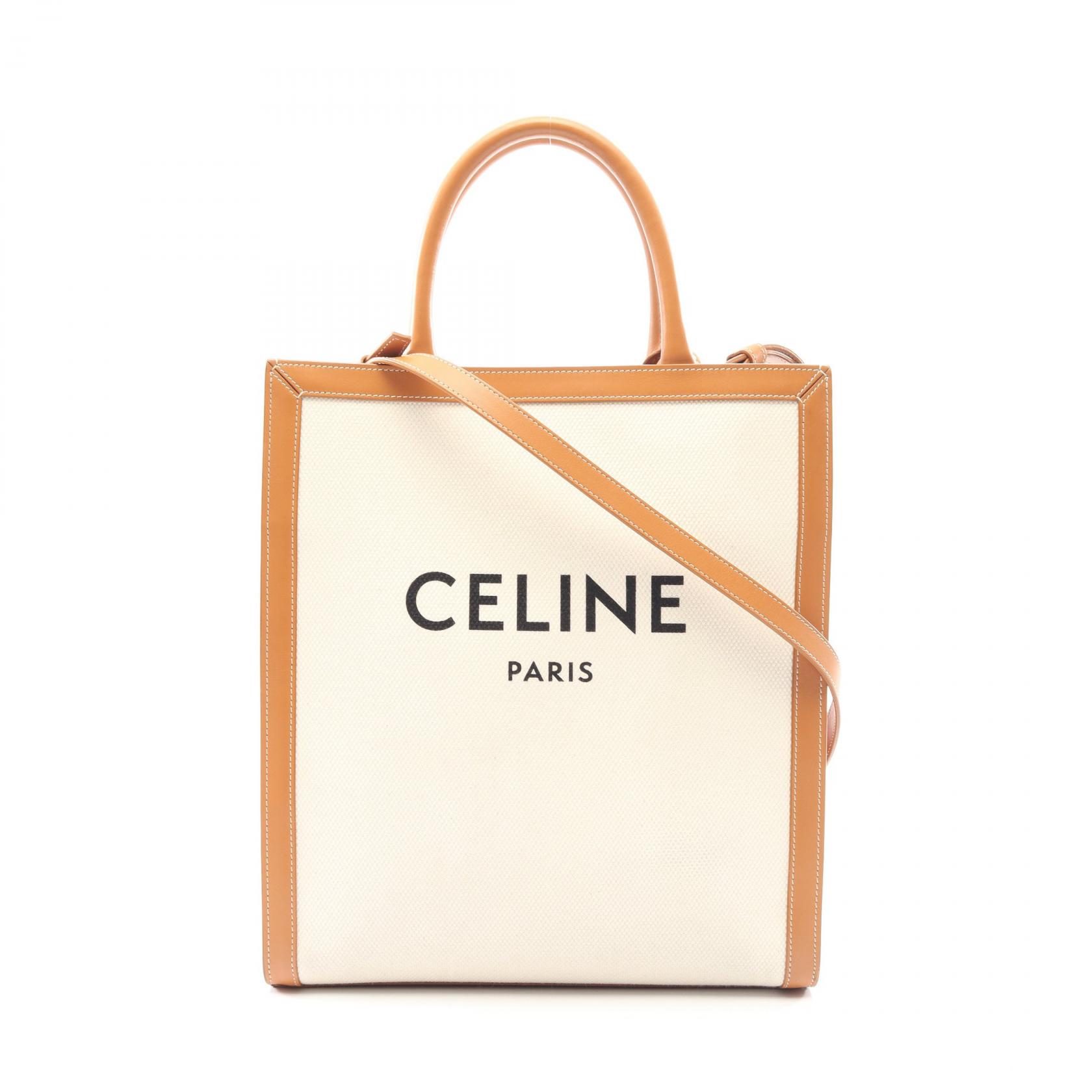 ≪5%OFFクーポン&まとめ買い10% ~7/26 9:59〆≫セリーヌ CELINE スモール バーティカル カバ 2WAY トートバッグ バッグ キャンバス レザー レディース ホワイト系 / ブラウン系 【中古】|BRANDOFF TOKYO