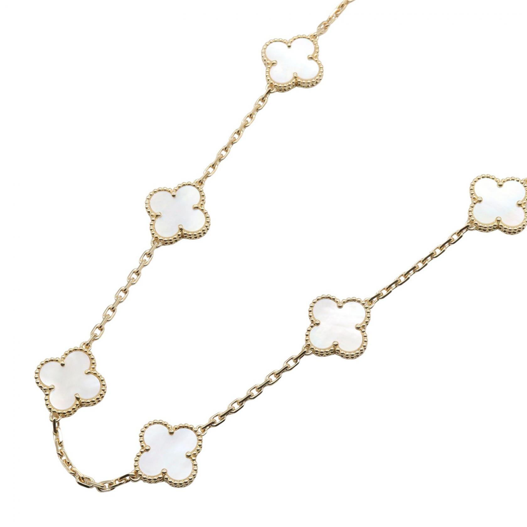 ≪5％OFFクーポン対象＆まとめ買い10%OFF≫ヴァンクリーフ＆アーペル Van Cleef & Arpels ヴィンテージアルハンブラ 10モチーフ マザーオブパール ネックレス ジュエリー K18（イエローゴールド） マザーオブパール レディース ゴールド系 / ホワイト系 【中古】