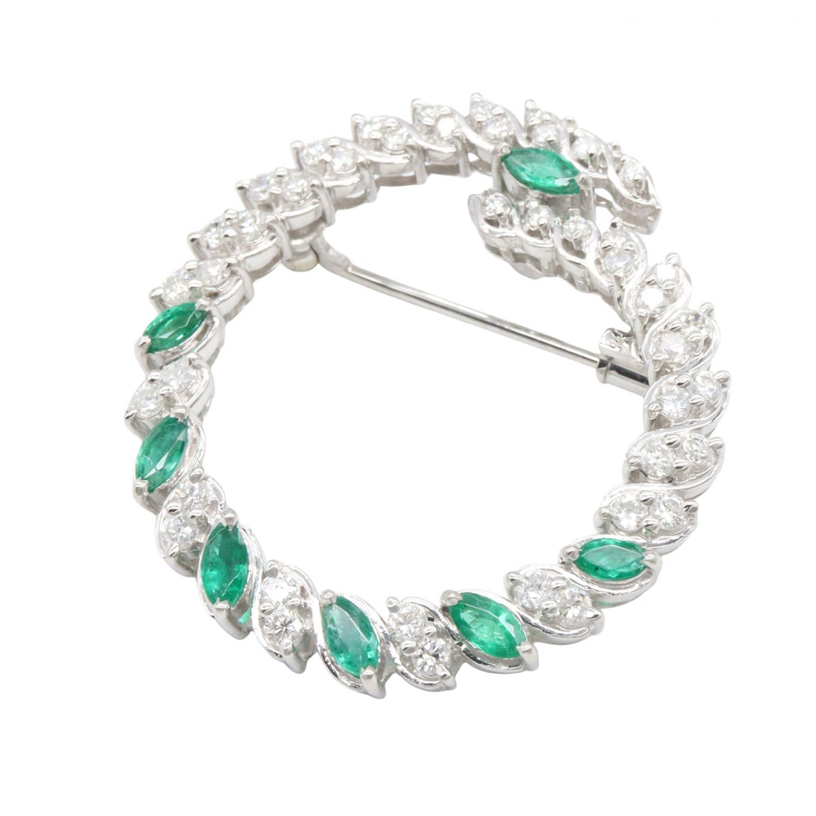 【ポイント5倍｜4/18 0:00～4/20 23:59】ジュエリー JEWELRY エメラルド ダイヤモンド ブローチ ブローチ アクセサリー ダイヤモンド PT / エメラルド レディース シルバー系 / グリーン系 ｴﾒﾗﾙﾄﾞ 11.5g 【中古】