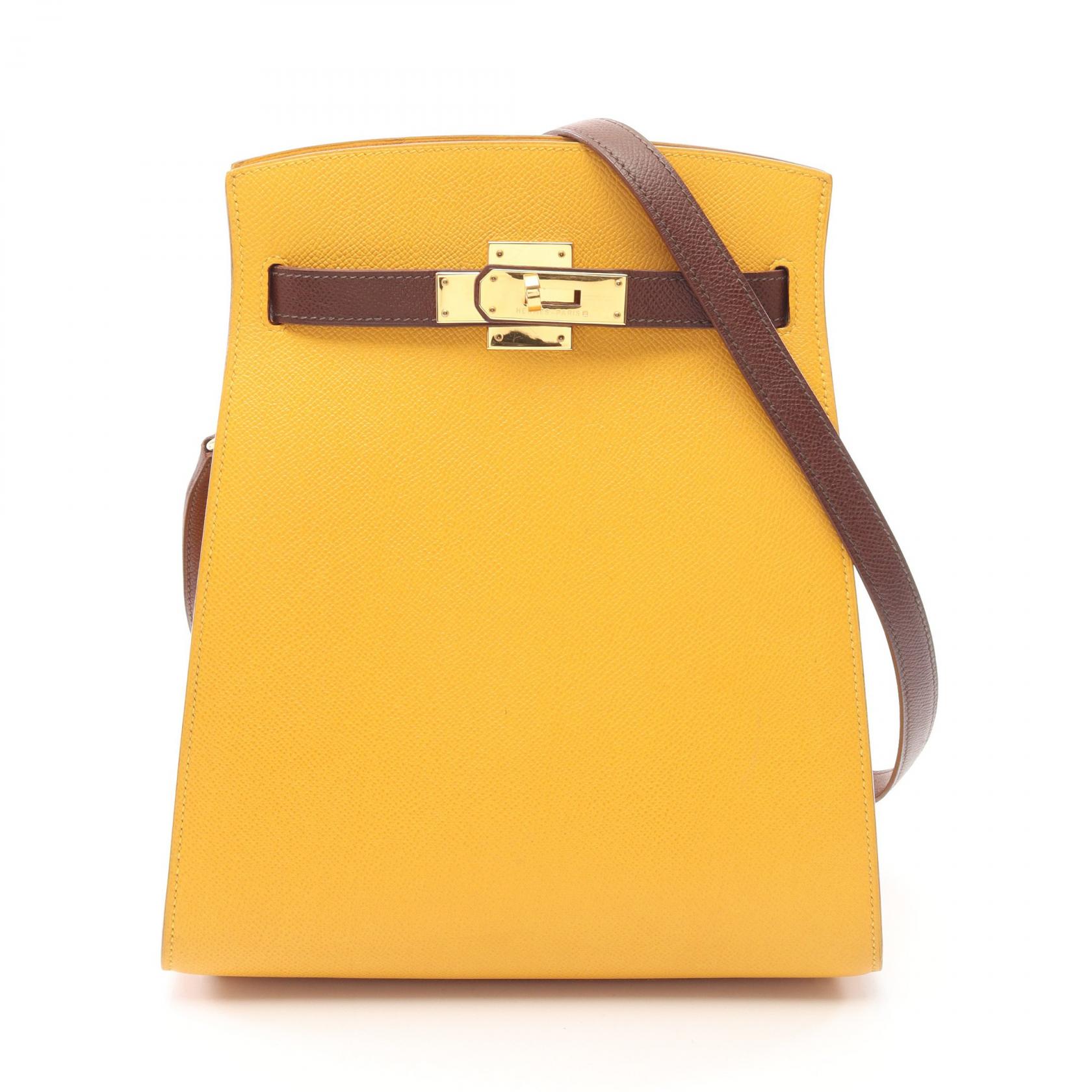 ≪5%OFFクーポン＆まとめ買い10% ～7/26 9:59〆≫エルメス HERMES ケリースポーツMM ショルダーバッグ バッグ レザー クシュベル クシュベル レディース イエロー系 / ブラウン系 / ハバナ 【中古】｜BRANDOFF TOKYO 588,000円