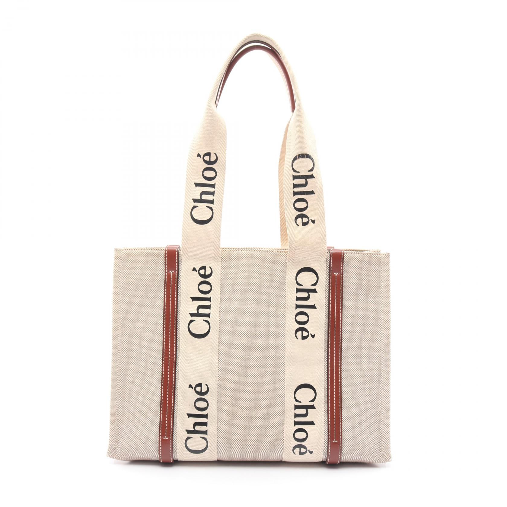 クロエ Chloe WOODY ウッディ ミディアム トートバッグ バッグ キャンバス レザー レディース ベージュ系 / ブラウン系 【中古】 44,850円