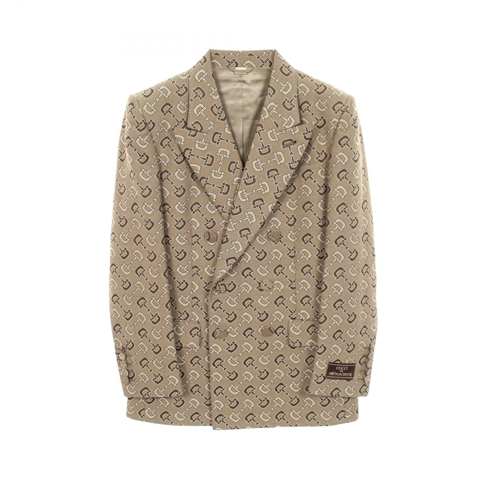 ≪5%OFFクーポン&まとめ買い10% ~7/26 9:59〆≫グッチ GUCCI ホースビット ダブルブレスト テーラードジャケット 衣料品 アウター ウール コットン メンズ ベージュ系 / ブラウン系 705284 【中古】|BRANDOFF TOKYO