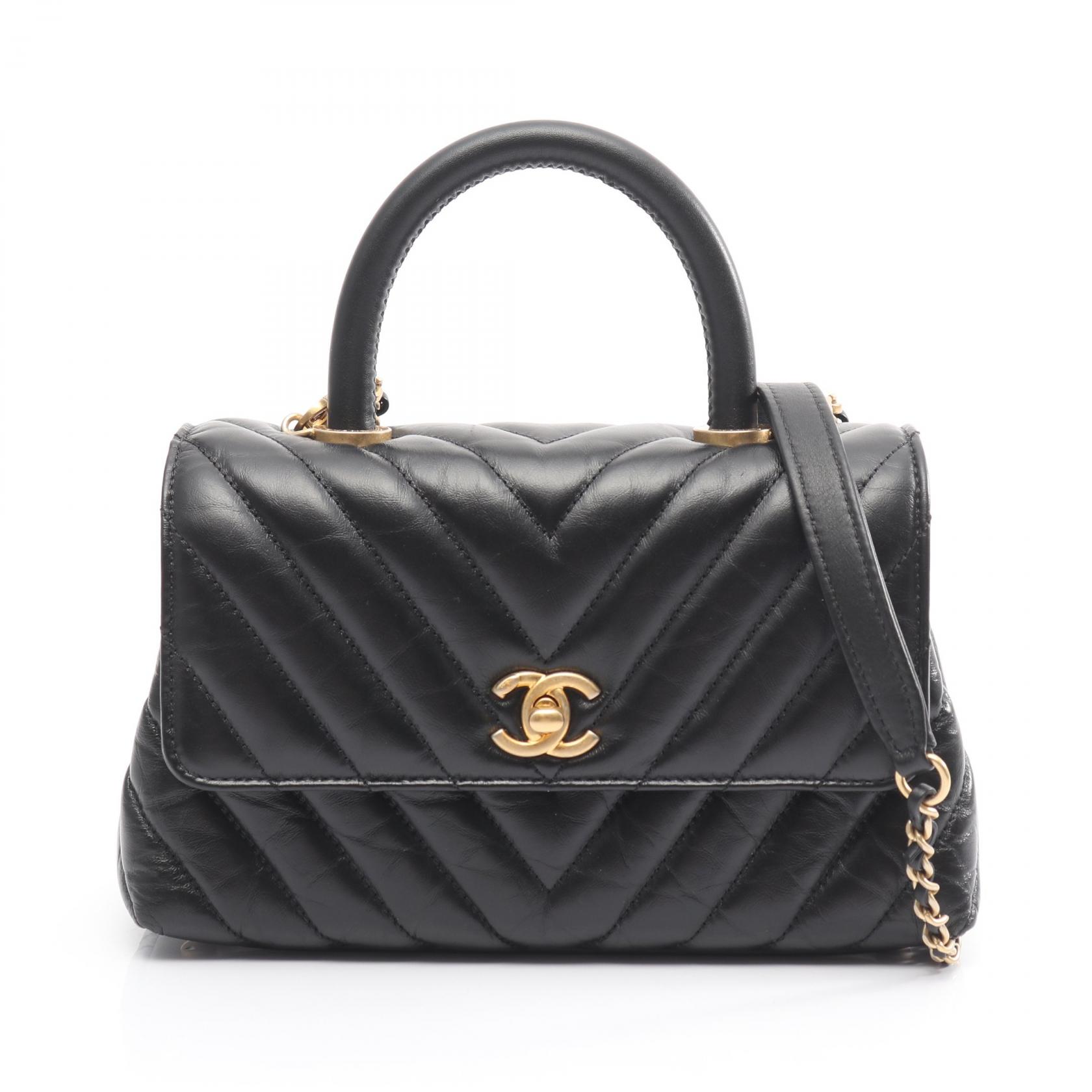 【ポイント5倍｜4/18 0:00～4/20 23:59】シャネル CHANEL ココハンドル フラップ Vステッチ シェブロン 2WAY ハンドバッグ バッグ レザー レディース ブラック系 A92990 【中古】