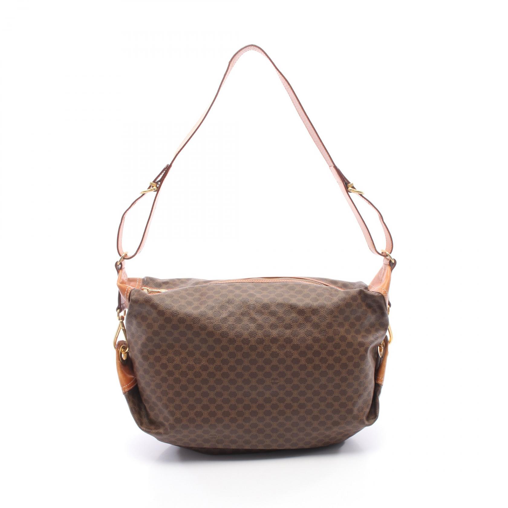 セリーヌ CELINE マカダム ショルダーバッグ バッグ PVCコーティングキャンバス レザー レディース ブラウン系 【中古】 27,600円