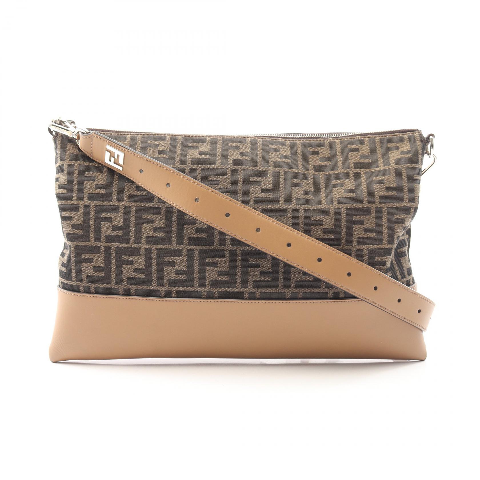 ≪5％OFFクーポン対象＆まとめ買い10%OFF≫フェンディ FENDI ズッカ ショルダーバッグ バッグ キャンバス レザー レディース ブラウン系 / ベージュ系 7N0144 【中古】