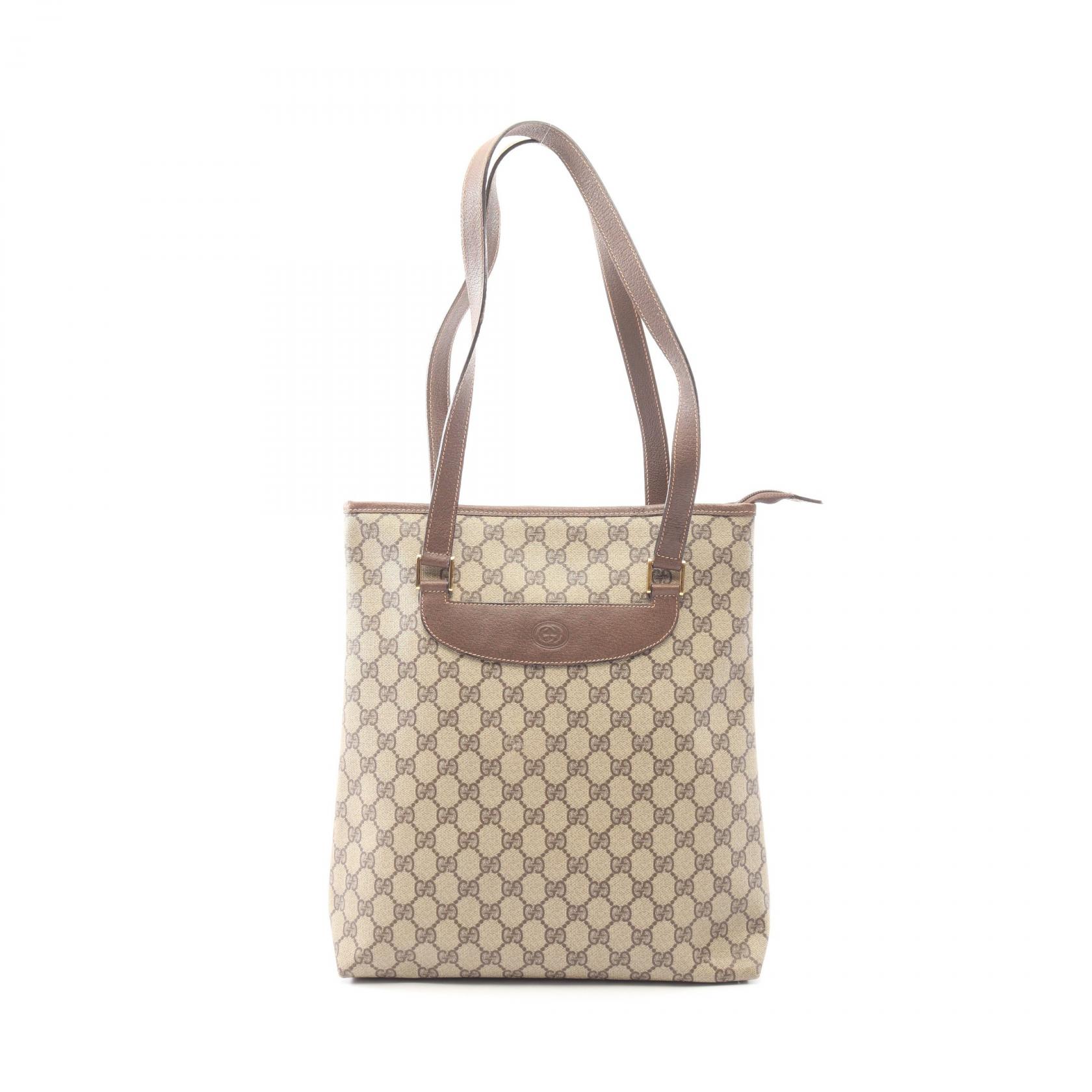 【ポイント5倍｜4/18 0:00～4/20 23:59】グッチ GUCCI オールドグッチ GGプラス トートバッグ バッグ PVCコーティングキャンバス レザー レディース ベージュ系 / ブラウン系 002 39 6130 【中古】