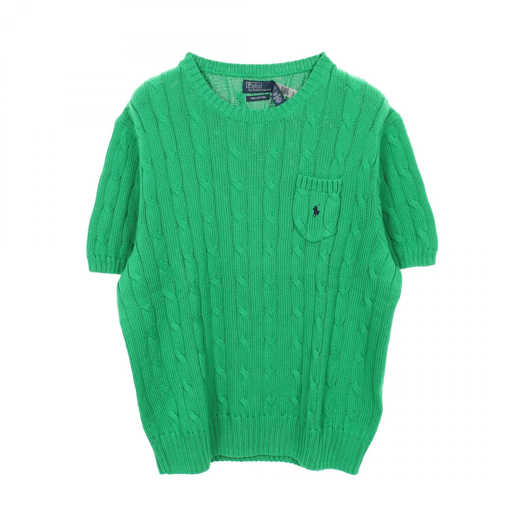 ≪5%OFFクーポン対象&まとめ買い10%OFF≫ポロ・ラルフローレン POLO RALPH LAUREN 半袖 ケーブル ニット 衣料品 トップス コットン レディース グリーン系 【中古】