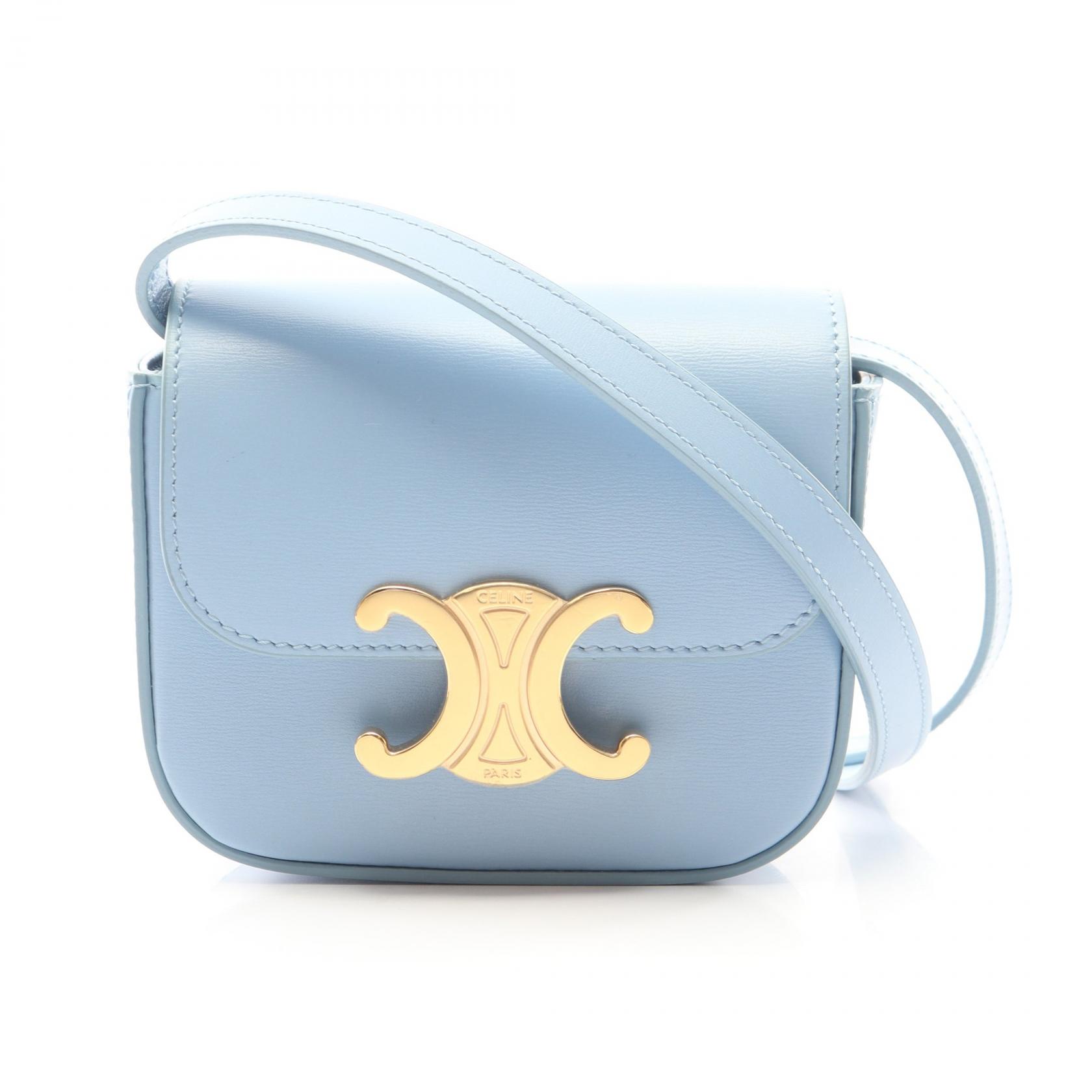 ≪5％OFFクーポン対象＆まとめ買い10%OFF≫セリーヌ CELINE ミニ クロード トリオンフ ショルダーバッグ バッグ レザー レディース ブルー系 10I513DPV 【中古】