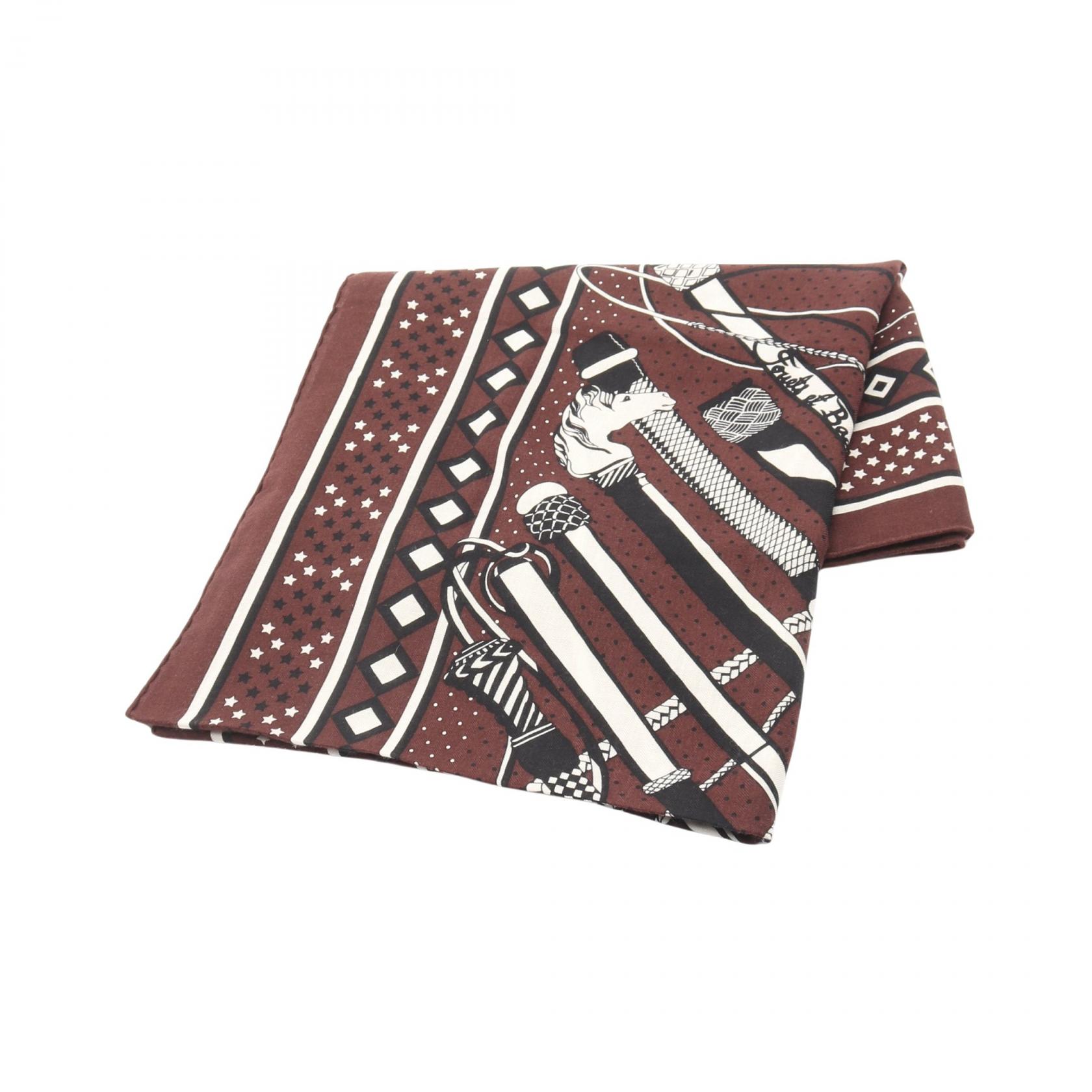 【ポイント5倍｜4/18 0:00～4/20 23:59】エルメス HERMES カレジェアン カレ140 Fouets et Badines Bandana スカーフ 衣料品 シルク カシミヤ シルク レディース ブラウン系 / ブラック系 / ホワイト系 【中古】