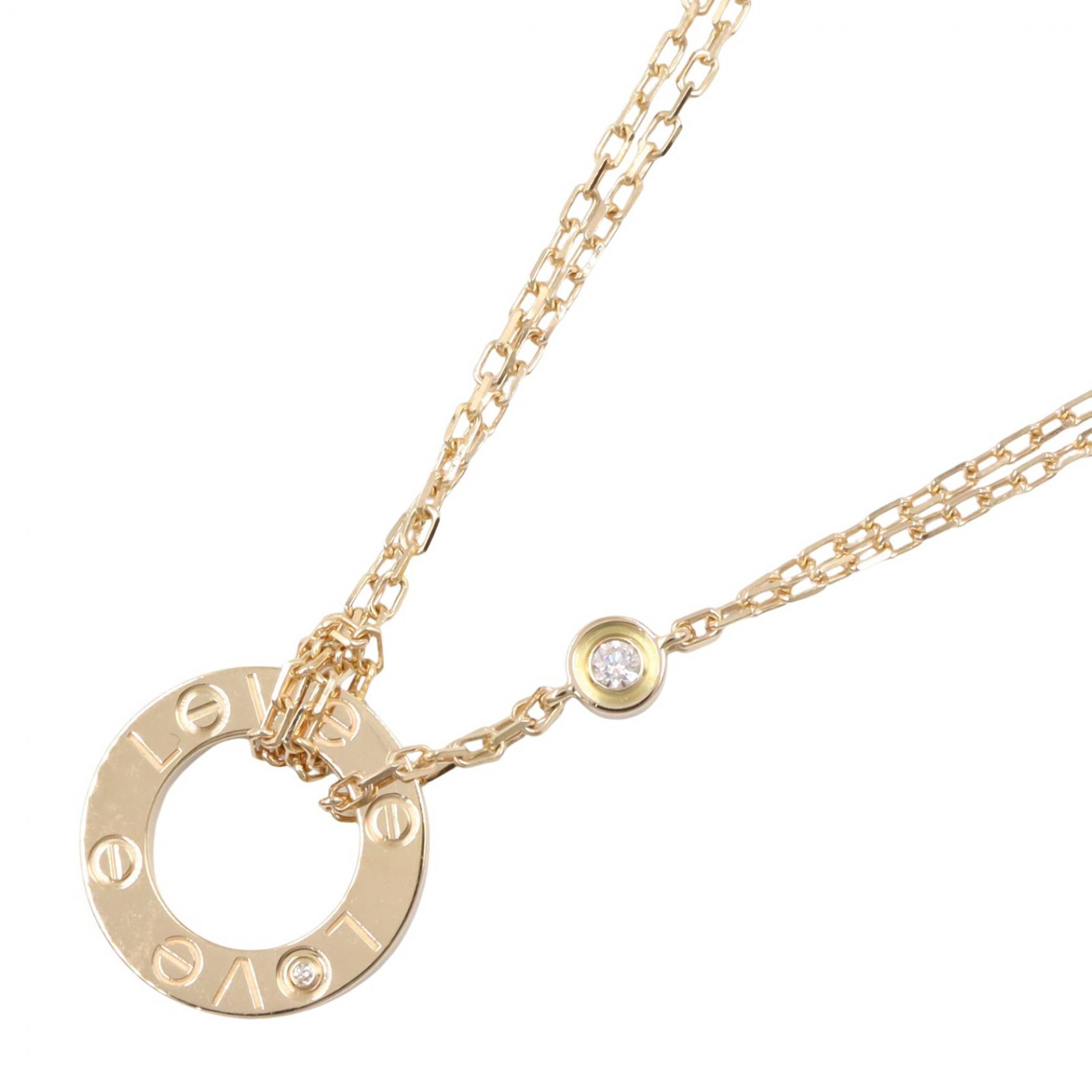 【ポイント5倍|4/18 0:00~4/20 23:59】カルティエ CARTIER ラブサークル ネックレス 2PD ネックレス ジュエリー K18(イエローゴールド) ダイヤモンド レディース ゴールド系 / クリア系 【中古】