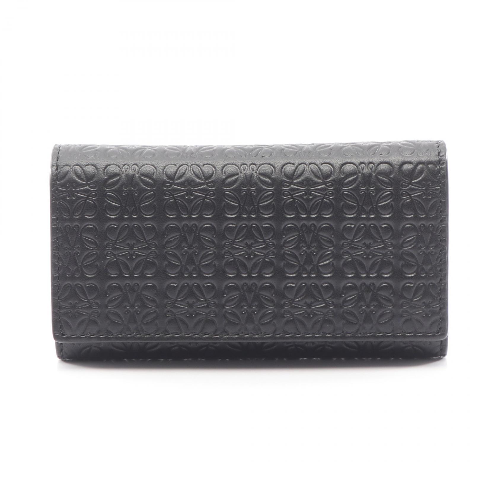 【ポイント5倍｜4/18 0:00～4/20 23:59】ロエベ LOEWE リピートアナグラム 6連 キーケース アクセサリー レザー レディース ブラック系 C499K92X01 【中古】