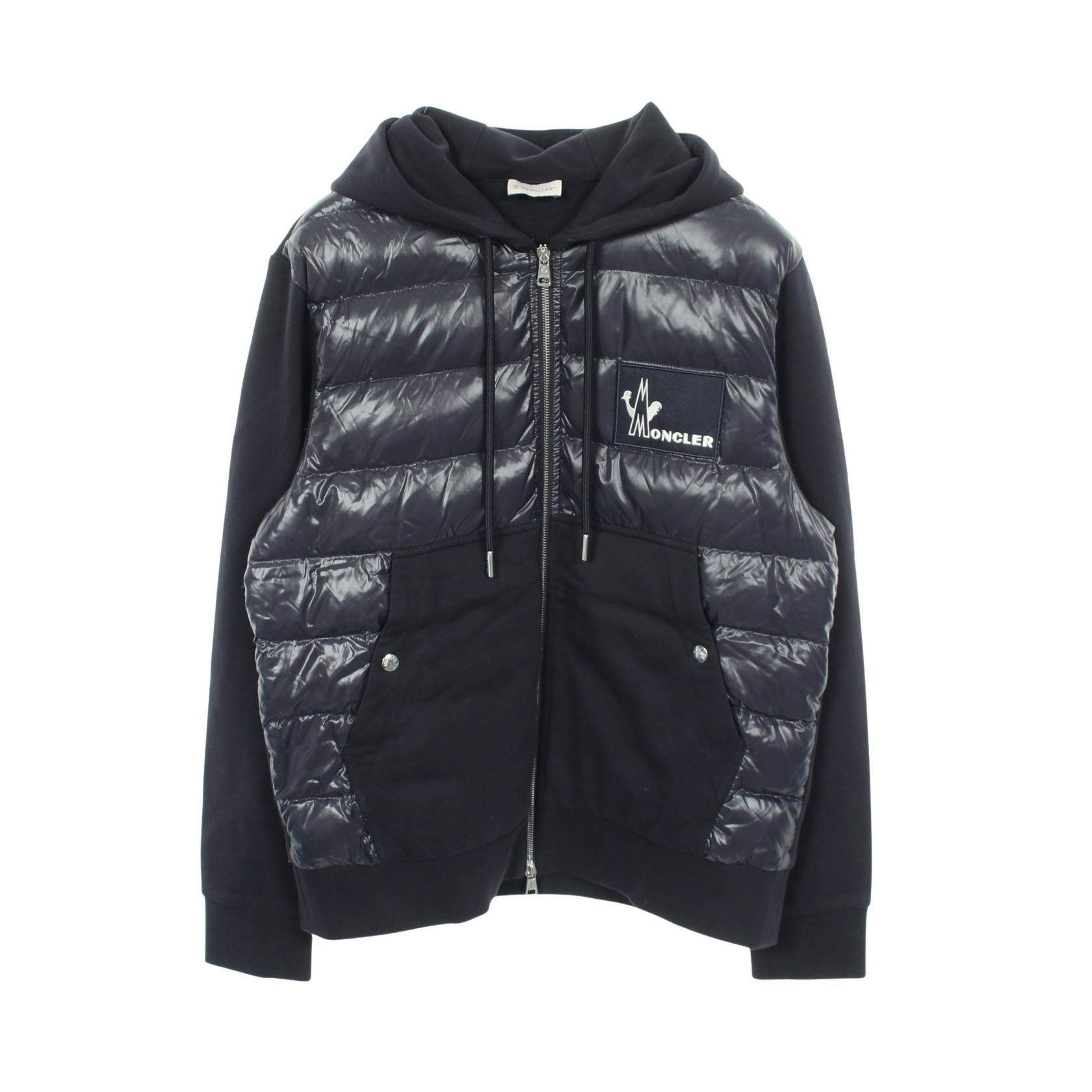 【ポイント5倍|4/18 0:00~4/20 23:59】モンクレール MONCLER フード付き 切替 ダウンジャケット 衣料品 アウター ナイロン コットン メンズ ネイビー系 8428000 【中古】