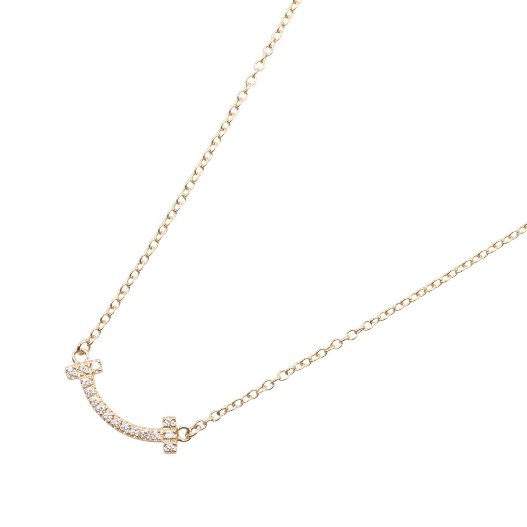 【1万円OFFクーポン対象】ティファニー TIFFANY＆CO Tスマイル ミニ ダイヤ ネックレス ネックレス ジュエリー K18PG（ピンクゴールド） ダイヤモンド レディース ゴールド系 / クリア系 【中古】