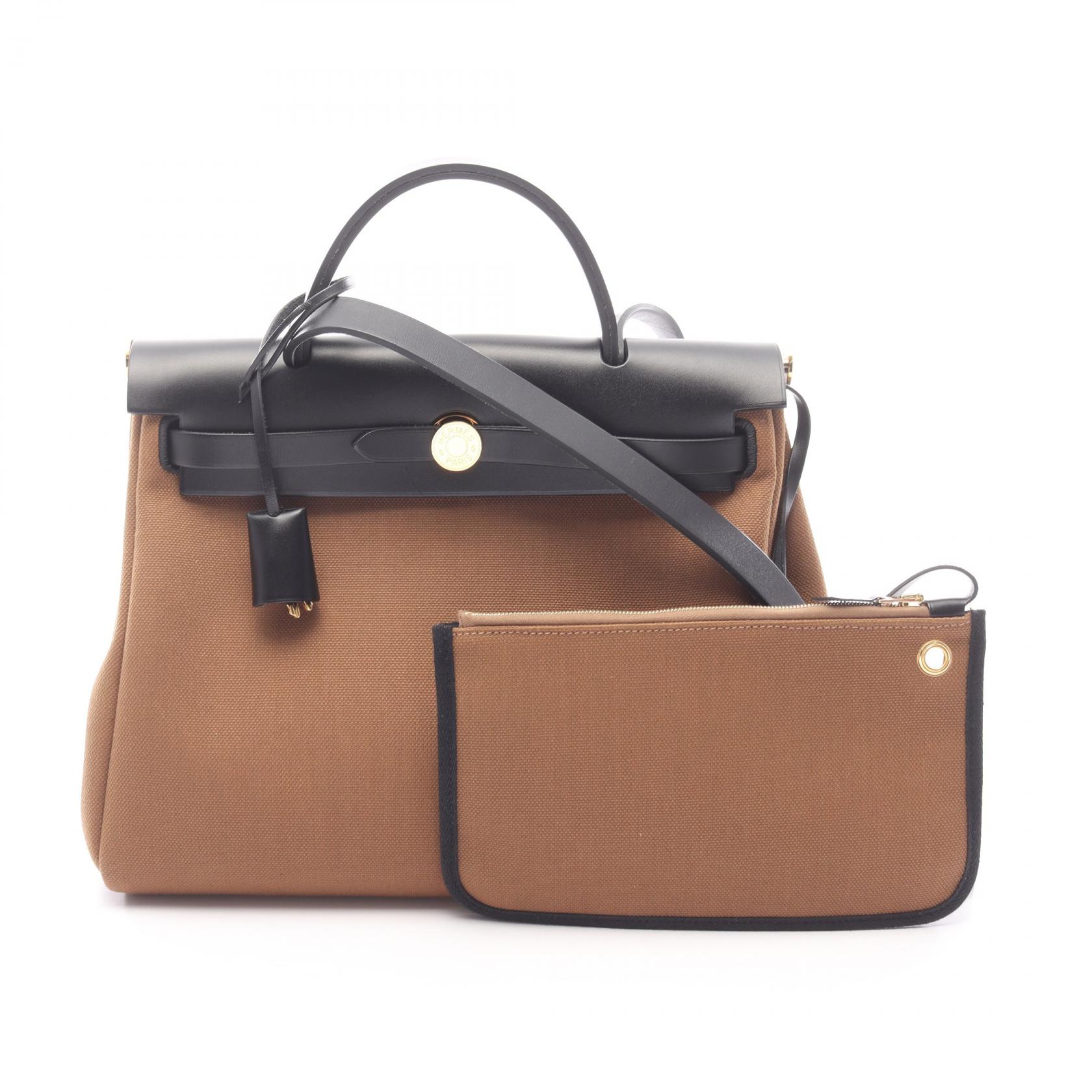 エルメス HERMES エールバッグジップPM ルトゥルネ クラフト ハンドバッグ バッグ キャンバス レザー トワルミリタリー / ヴァッシュハンター トワルミリタリー レディース ブラウン系 / ブラック系 【中古】