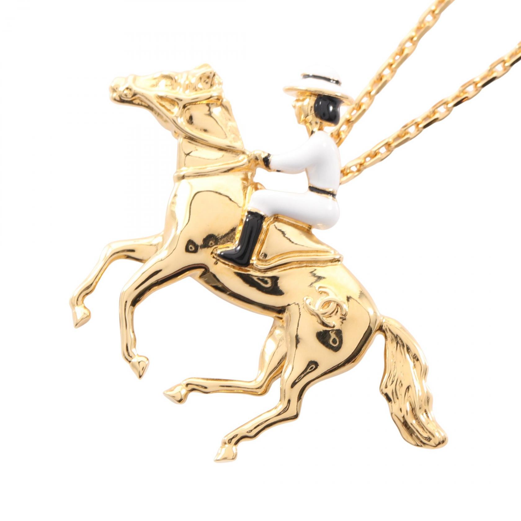 【ポイント5倍｜4/18 0:00～4/20 23:59】シャネル CHANEL ココマーク 乗馬 ネックレス ジュエリー GP（ゴールドメッキ） レディース ゴールド系 / ホワイト系 / ブラック系 【中古】