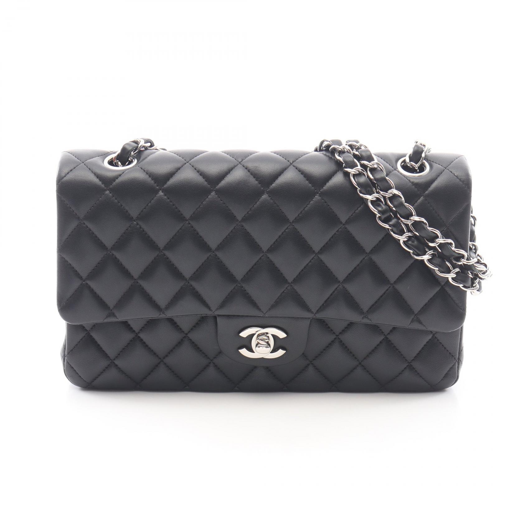 シャネル CHANEL マトラッセ Wフラップ ショルダーバッグ バッグ ラムスキン（羊革） レディース ブラック系 【中古】