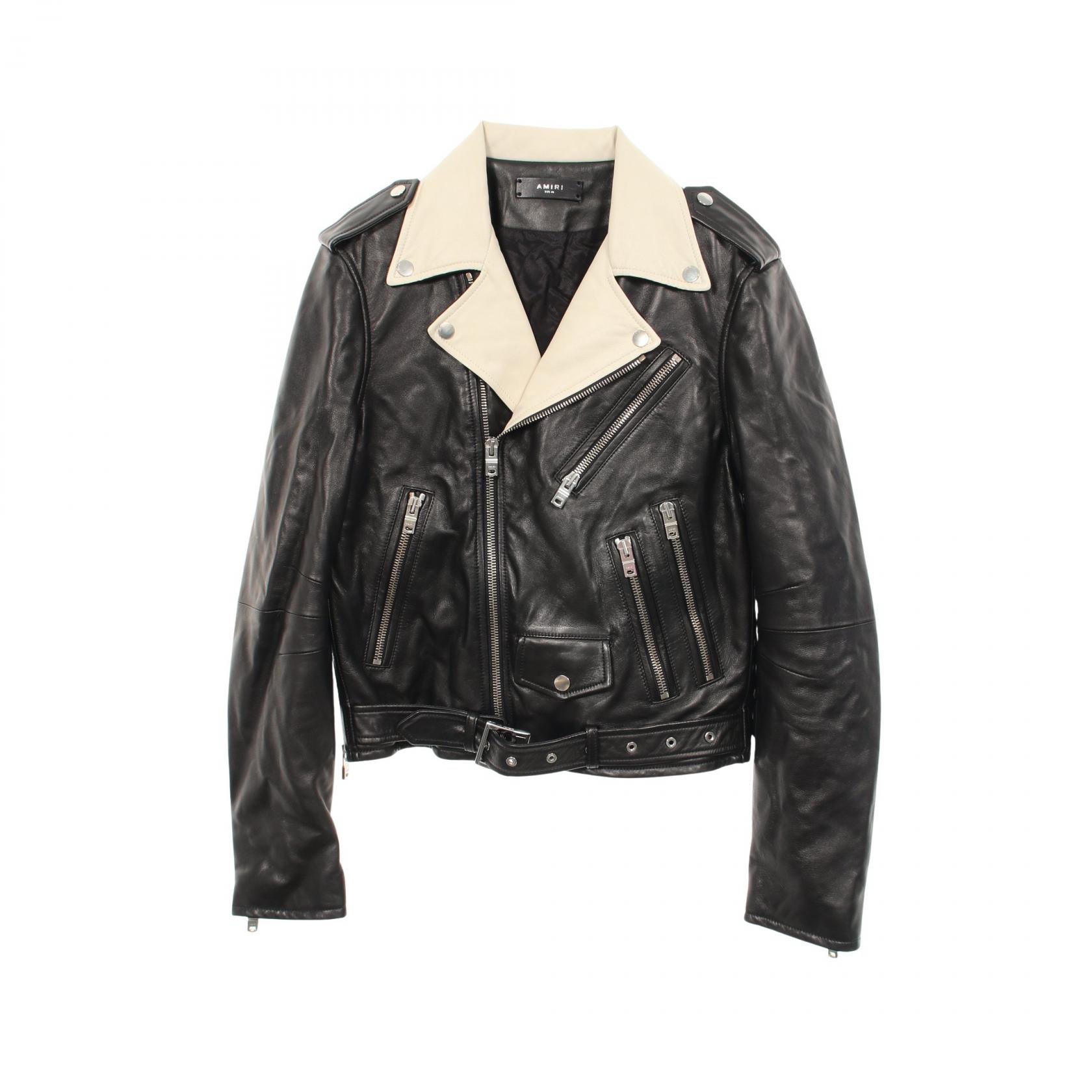 アミリ AMIRI ツートンライダースジャケット 革ジャン 衣料品 アウター レザー メンズ ブラック系 / アイボリー系 【中古】