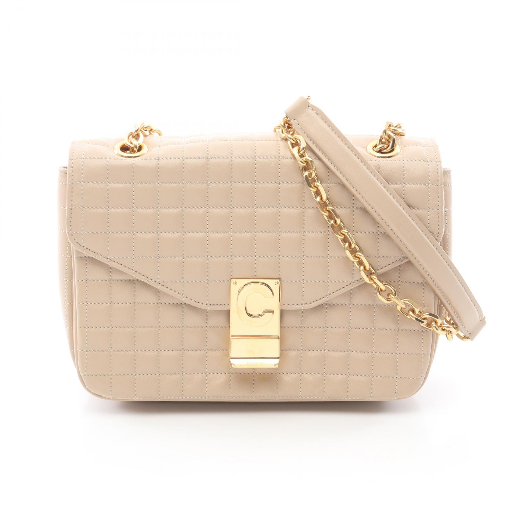 ≪5%OFFクーポン＆まとめ買い10% ～7/26 9:59〆≫セリーヌ CELINE C キルティング ショルダーバッグ バッグ レザー レディース ベージュ系 【中古】｜BRANDOFF TOKYO 69,300円