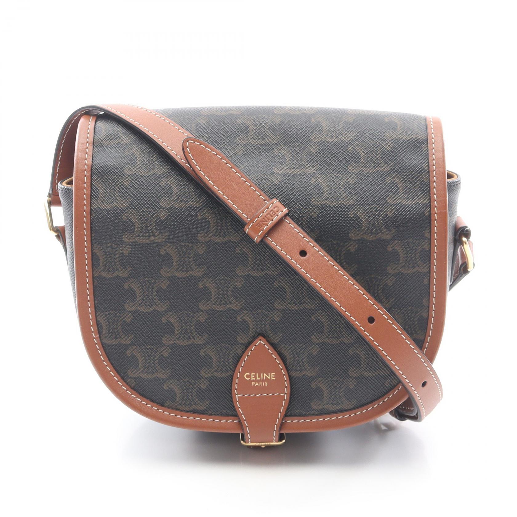 ≪5%OFFクーポン&まとめ買い10% ~7/26 9:59〆≫セリーヌ CELINE トリオンフ ショルダーバッグ バッグ PVCコーティングキャンバス レザー レディース ブラック系 / ブラウン系 【中古】|BRANDOFF TOKYO