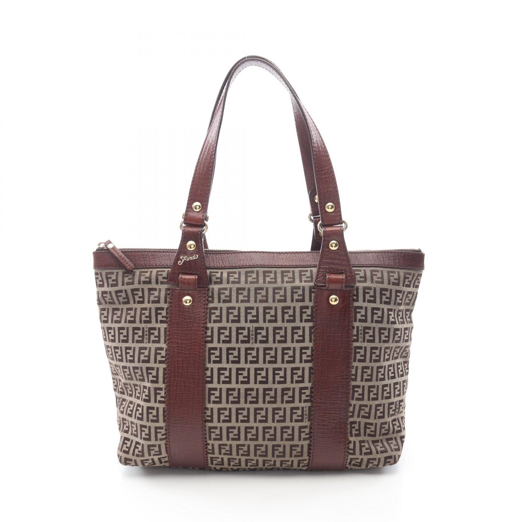 フェンディ FENDI ズッキーノ トートバッグ バッグ キャンバス レザー レディース ベージュ系 / ブラウン系 【中古】｜BRANDOFF TOKYO