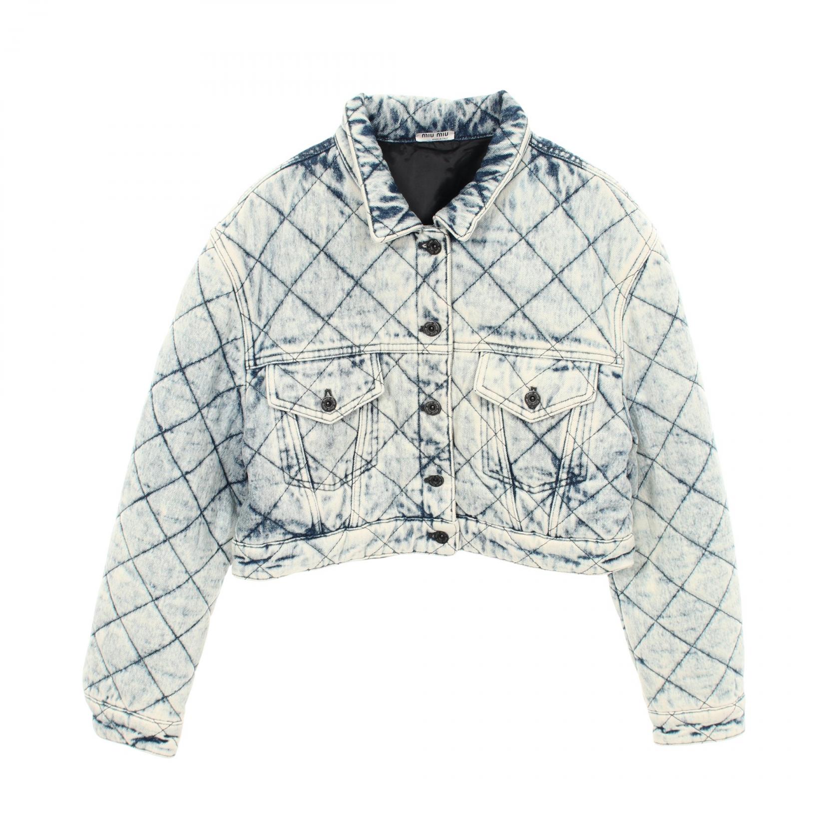 【5千円OFFクーポン対象】ミュウ ミュウ Miu Miu キルティング デニムジャケット 衣料品 アウター コットン レディース ブルー系 【中古】