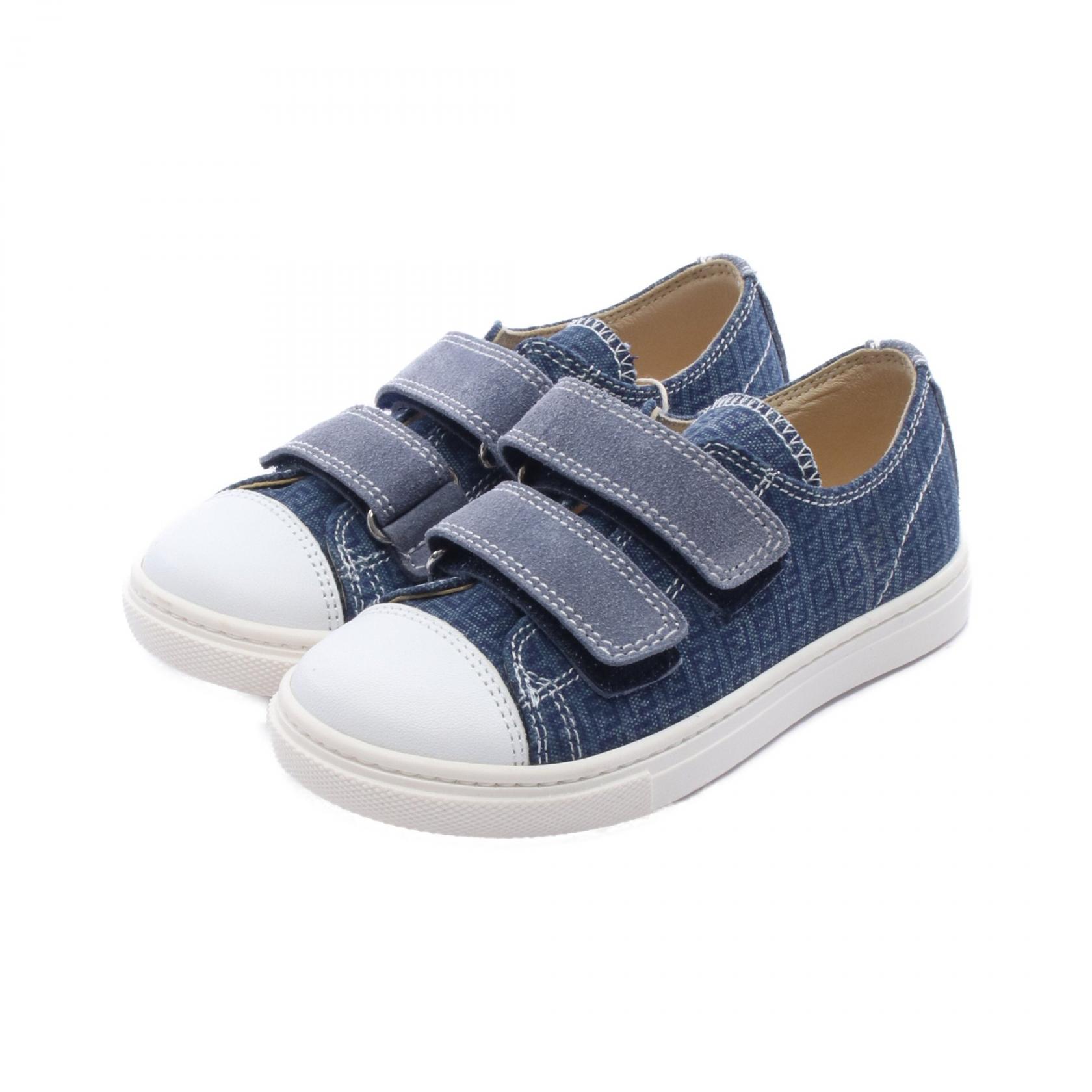【ポイント5倍｜4/18 0:00～4/20 23:59】フェンディ FENDI ズッキーノ キッズ ベルクロ スニーカー 靴 キャンバス レザー スウェード メンズ レディース ネイビー系 / ホワイト系 【中古】