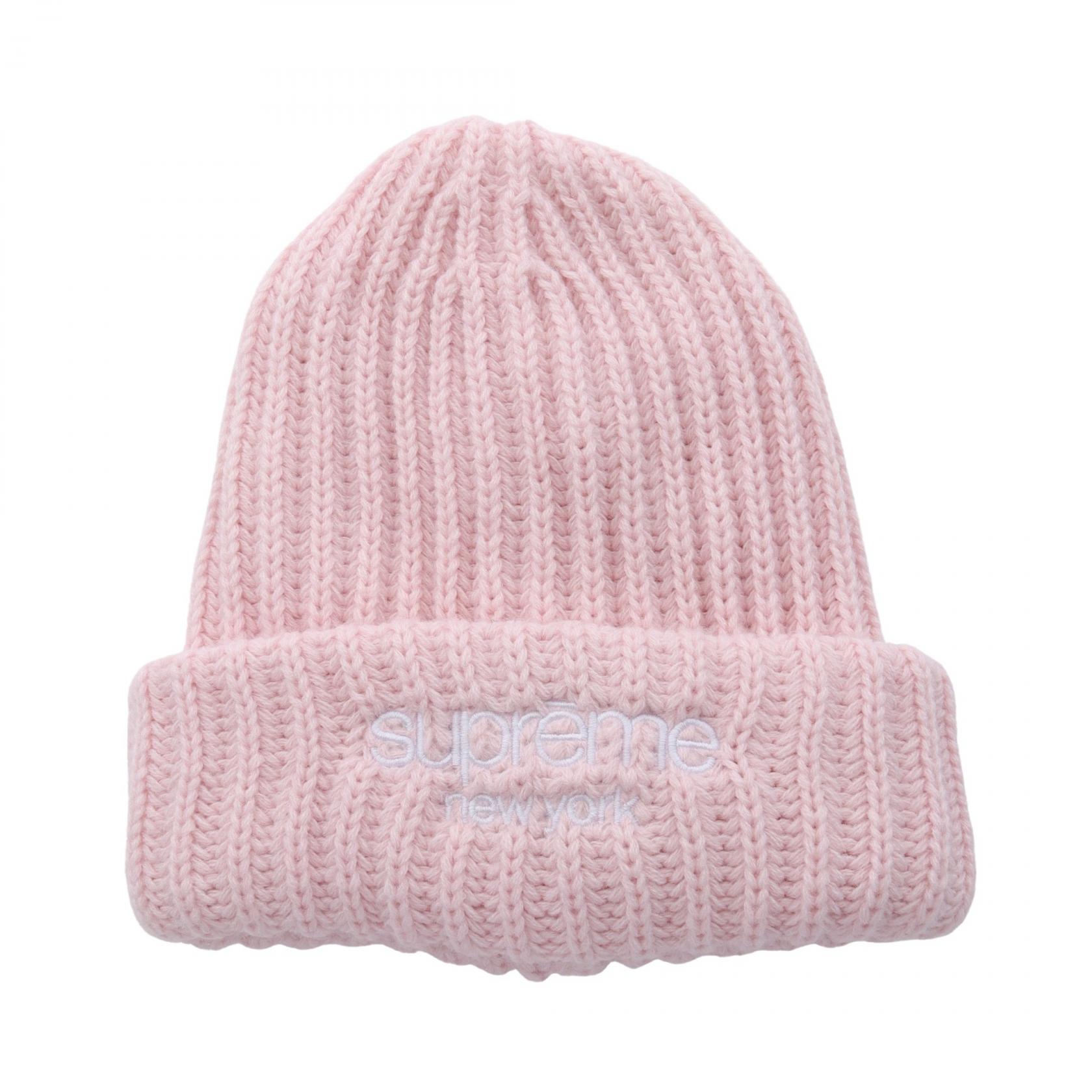 【ポイント5倍｜4/18 0:00～4/20 23:59】シュプリーム Supreme Classic Logo Chunky Ribbed Beanie ニット帽 ニットキャップ 帽子 アクリル レディース ピンク系 【中古】