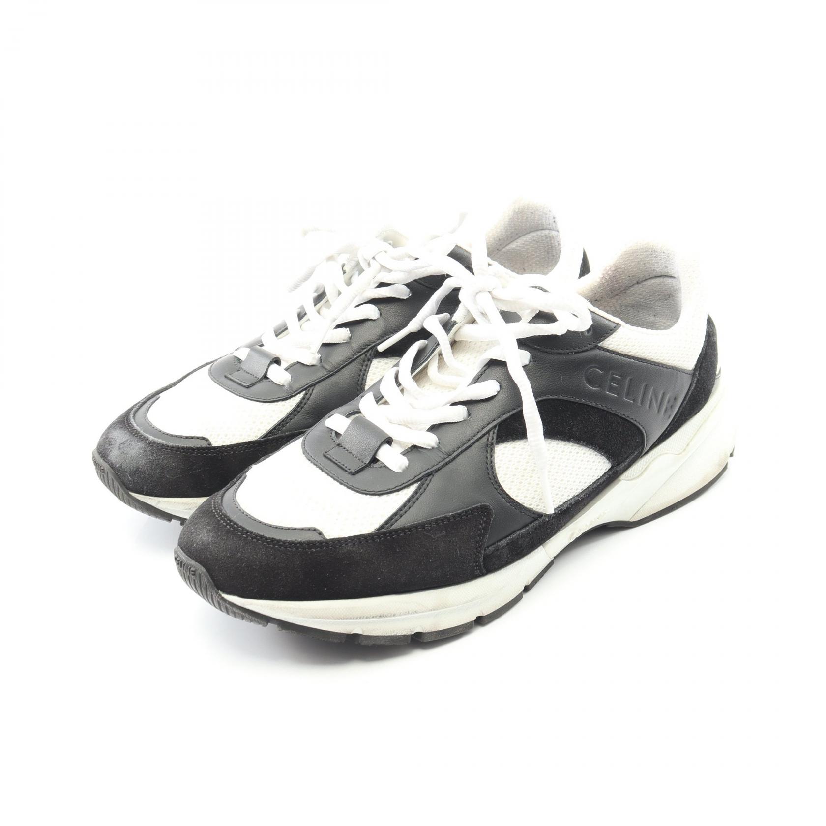 【ポイント5倍｜4/18 0:00～4/20 23:59】セリーヌ CELINE RUNNER ランナー ユーズド加工 スニーカー 靴 レザー ファブリック メンズ ブラック系 / ホワイト系 RUNNNER-CR-03/42 【中古】