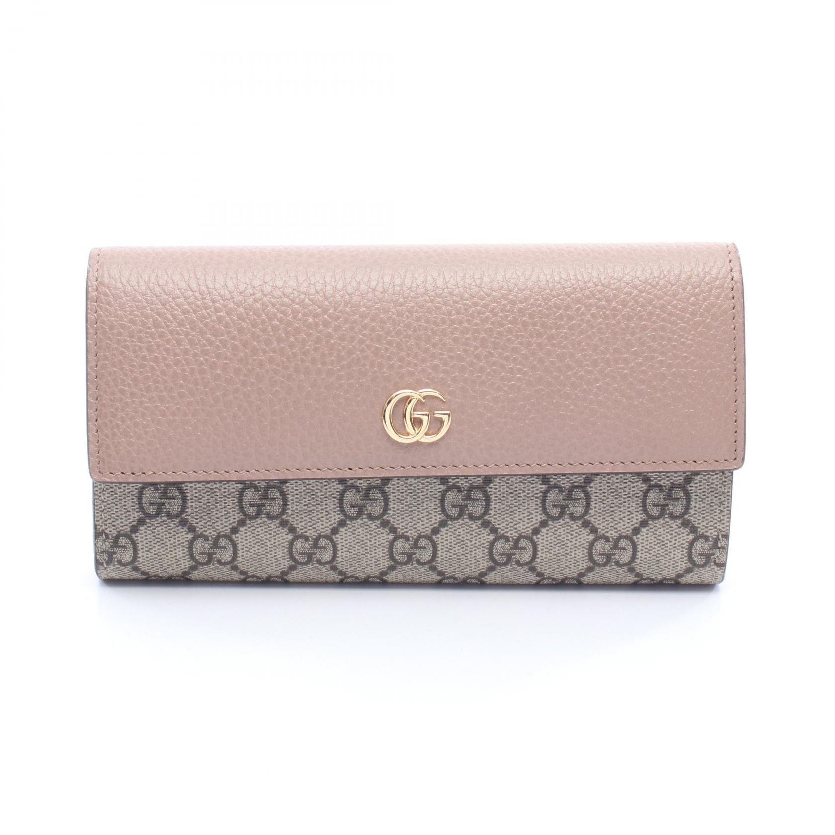 ≪5%OFFクーポン＆まとめ買い10% ～7/26 9:59〆≫グッチ GUCCI プチマーモント コンチネンタルウォレット 二つ折り長財布 財布 レザー PVC レディース ベージュ系 / ブラウン系 / ピンク系 456116 【中古】｜BRANDOFF TOKYO