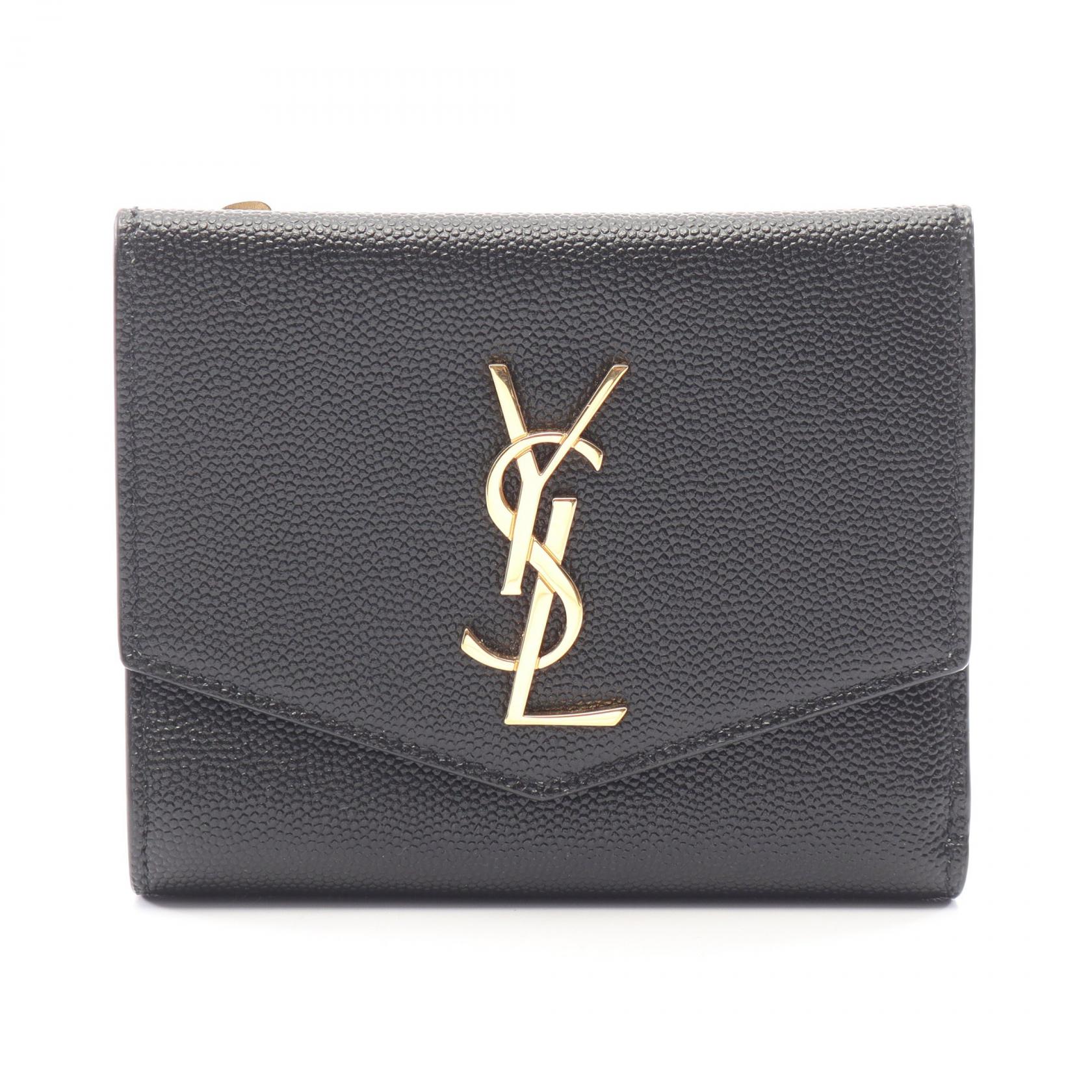 サンローランパリ SAINT LAURENT PARIS アップタウン コンパクトウォレット 二つ折り財布 財布 レザー レディース ブラック系 5822961GF0J1000 【中古】