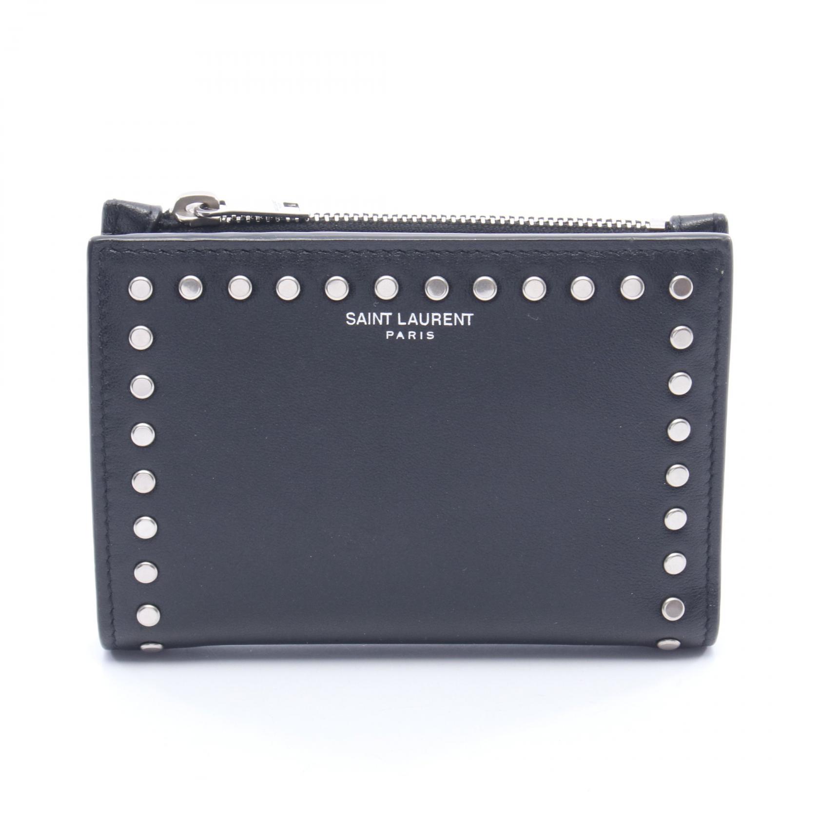 【2千円OFFクーポン対象】サンローランパリ SAINT LAURENT PARIS スタッズ 二つ折り財布 財布 レザー レディース ブラック系 685660 【中古】