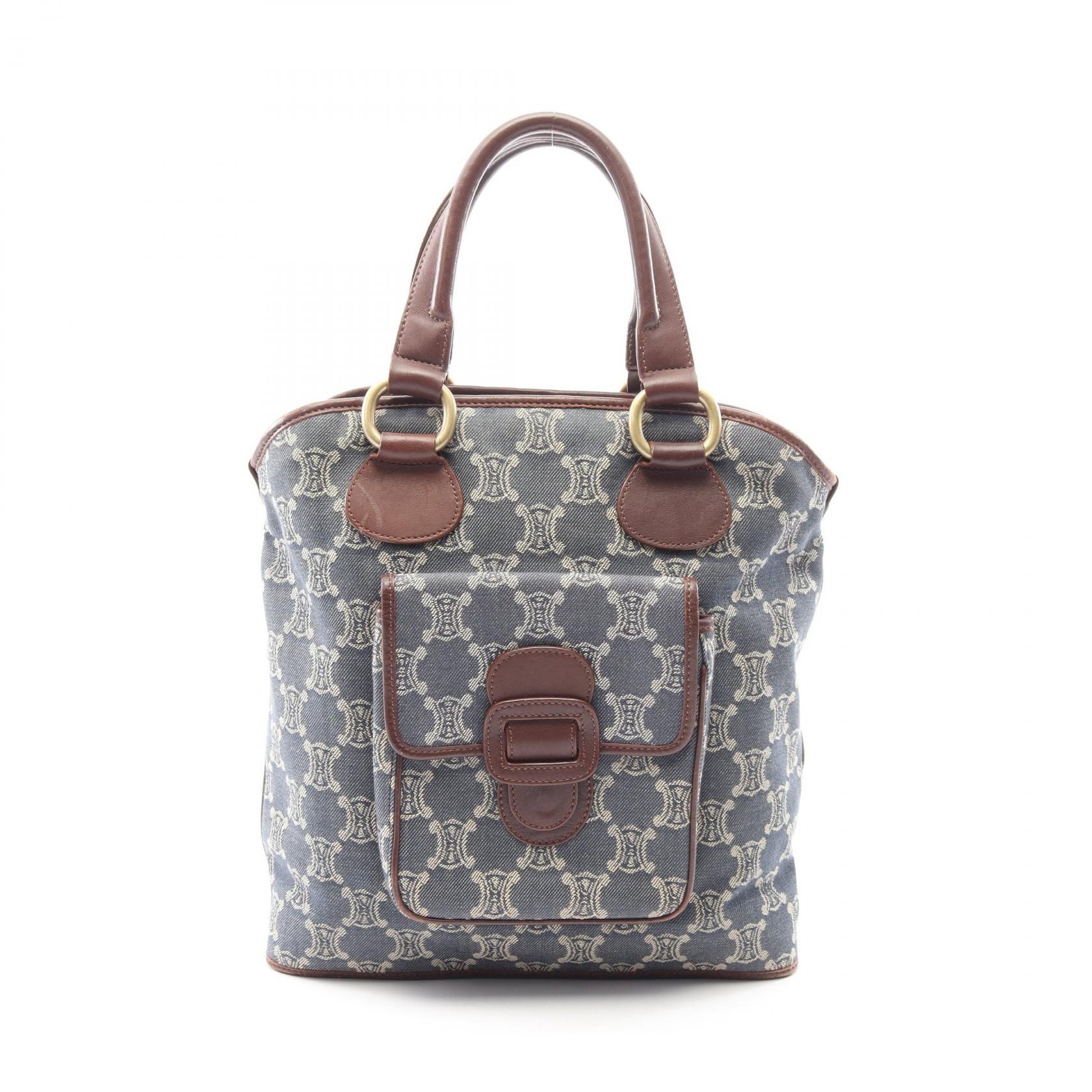 ≪5%OFFクーポン&まとめ買い10% ~7/26 9:59〆≫セリーヌ CELINE パリマカダム トートバッグ バッグ デニム レザー レディース ブルー系 / ブラウン系 【中古】|BRANDOFF TOKYO