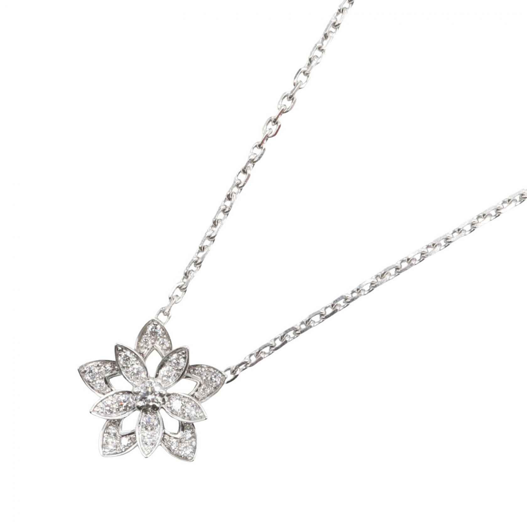 【3万円OFFクーポン対象】ヴァンクリーフ＆アーペル Van Cleef & Arpels ロータス ダイヤ ミニ ネックレス ネックレス ジュエリー K18WG（ホワイトゴールド） ダイヤモンド レディース シルバー系 / クリア系 【中古】