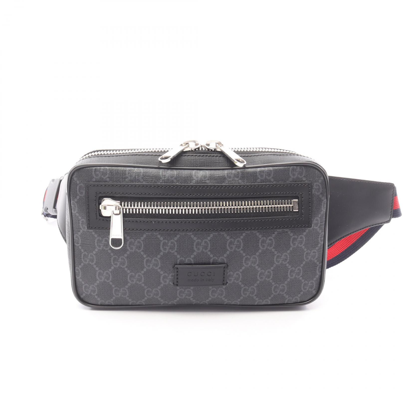 【5千円OFFクーポン対象】グッチ GUCCI ソフト GGスプリーム シェリーライン ウエストバッグ バッグ PVCコーティングキャンバス レザー メンズ ブラック系 474293 【中古】