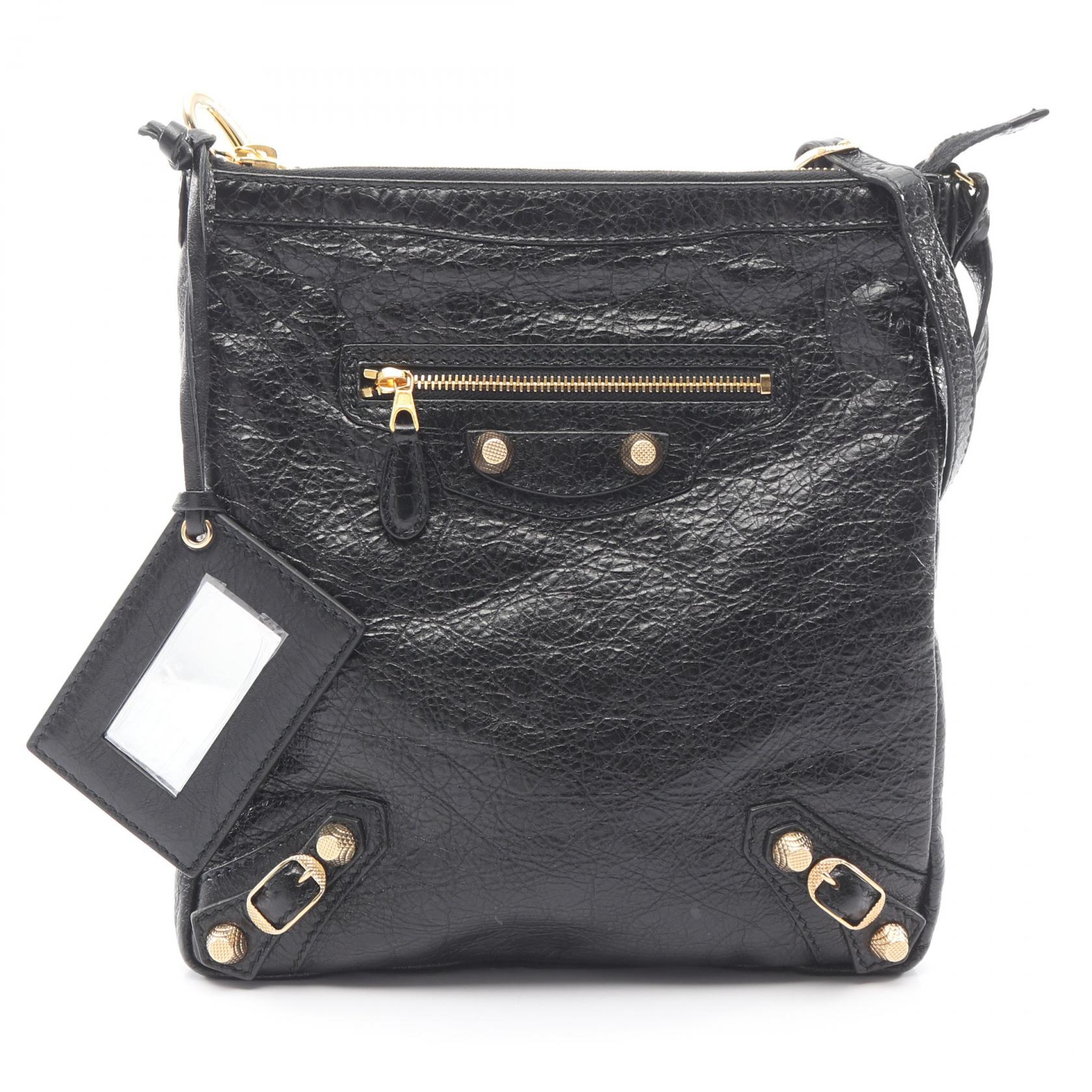 ≪5%OFFクーポン＆まとめ買い10% ～7/26 9:59〆≫バレンシアガ BALENCIAGA クラシック フラット ショルダーバッグ バッグ レザー レディース ブラック系 319716 【中古】｜BRANDOFF TOKYO