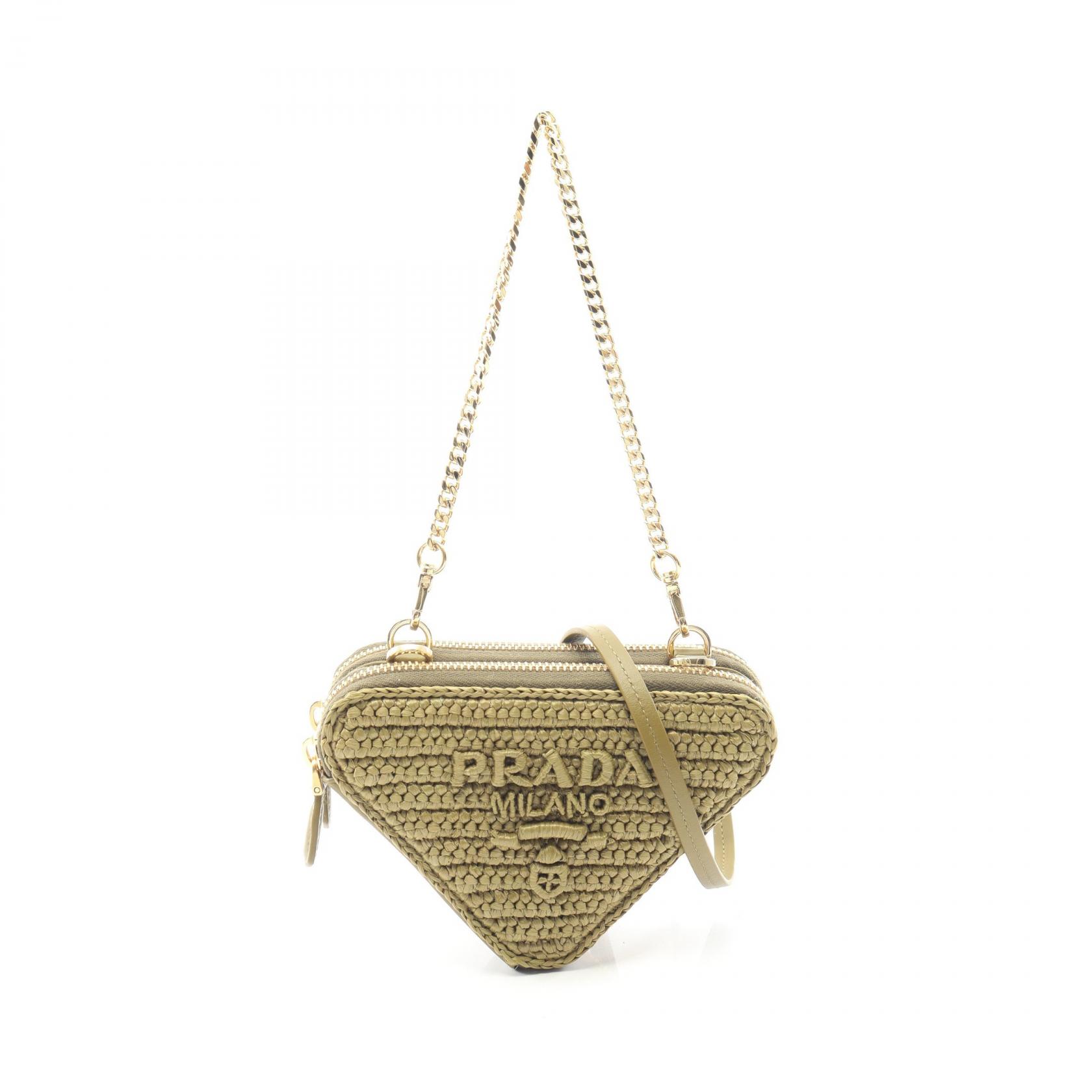 ≪5%OFFクーポン&まとめ買い10% ~7/26 9:59〆≫プラダ PRADA MINI CONTENITORI 2WAY ハンドバッグ バッグ レザー ラフィア レディース カーキ系 1NR015 【中古】|BRANDOFF TOKYO