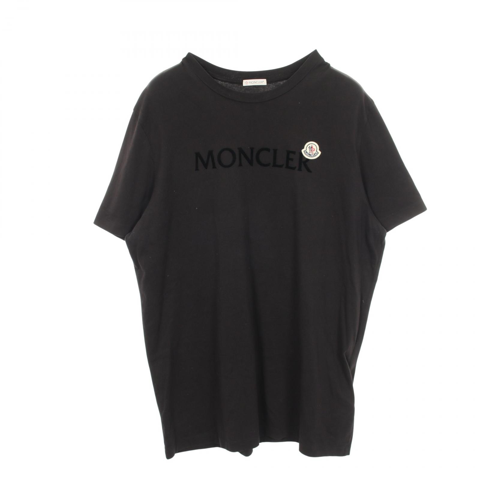 ≪5%OFFクーポン＆まとめ買い10% ～7/26 9:59〆≫モンクレール MONCLER ロゴ クルーネック 半袖Tシャツ 衣料品 トップス コットン メンズ ブラック系 【中古】｜BRANDOFF TOKYO