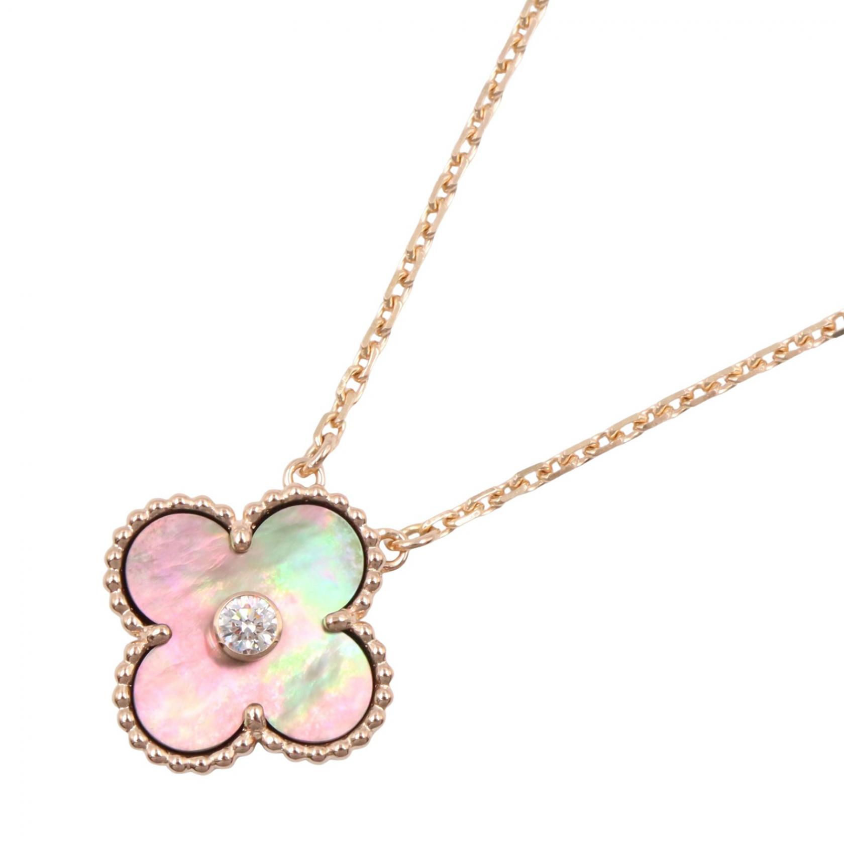 【ポイント5倍｜4/18 0:00～4/20 23:59】ヴァンクリーフ＆アーペル Van Cleef & Arpels ヴィンテージアルハンブラ 1PD ネックレス ジュエリー K18PG（ピンクゴールド） ダイヤモンド グレーマザーオブパール レディース ゴールド系 / グレー系 / クリア系 【中古】
