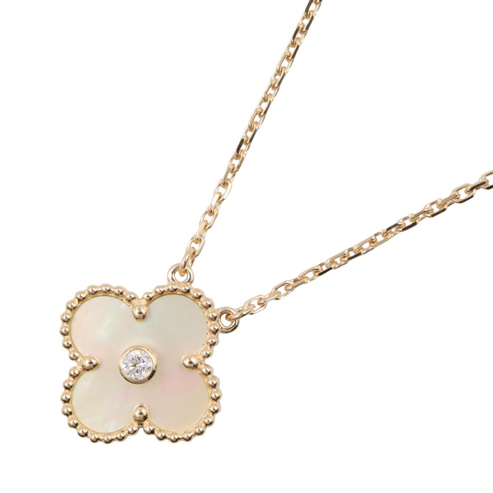ヴァンクリーフ＆アーペル Van Cleef & Arpels ヴィンテージアルハンブラ ゴールドマザーオブパール 1PD ネックレス ジュエリー K18（イエローゴールド） ダイヤモンド ゴールドマザーオブパール レディース ゴールド系 / ホワイト系 / クリア系 【中古】