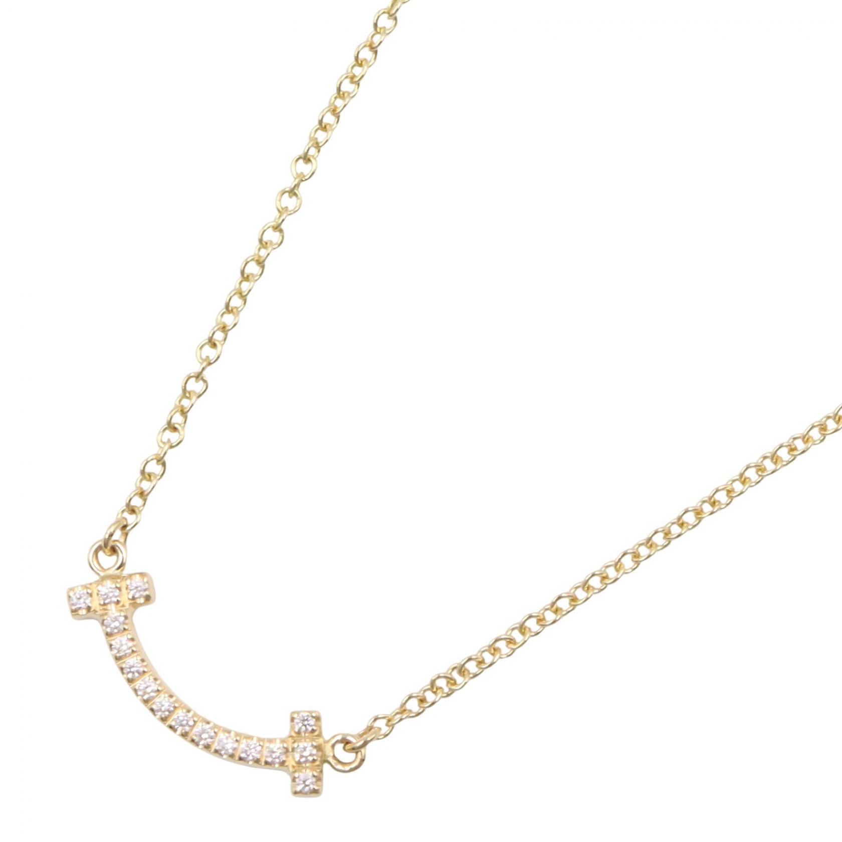 ≪5%OFFクーポン＆まとめ買い10% ～7/26 9:59〆≫ティファニー TIFFANY＆CO Tスマイル ミニ ダイヤ ネックレス ネックレス ジュエリー K18（イエローゴールド） ダイヤモンド レディース ゴールド系 / クリア系 【中古】｜BRANDOFF TOKYO
