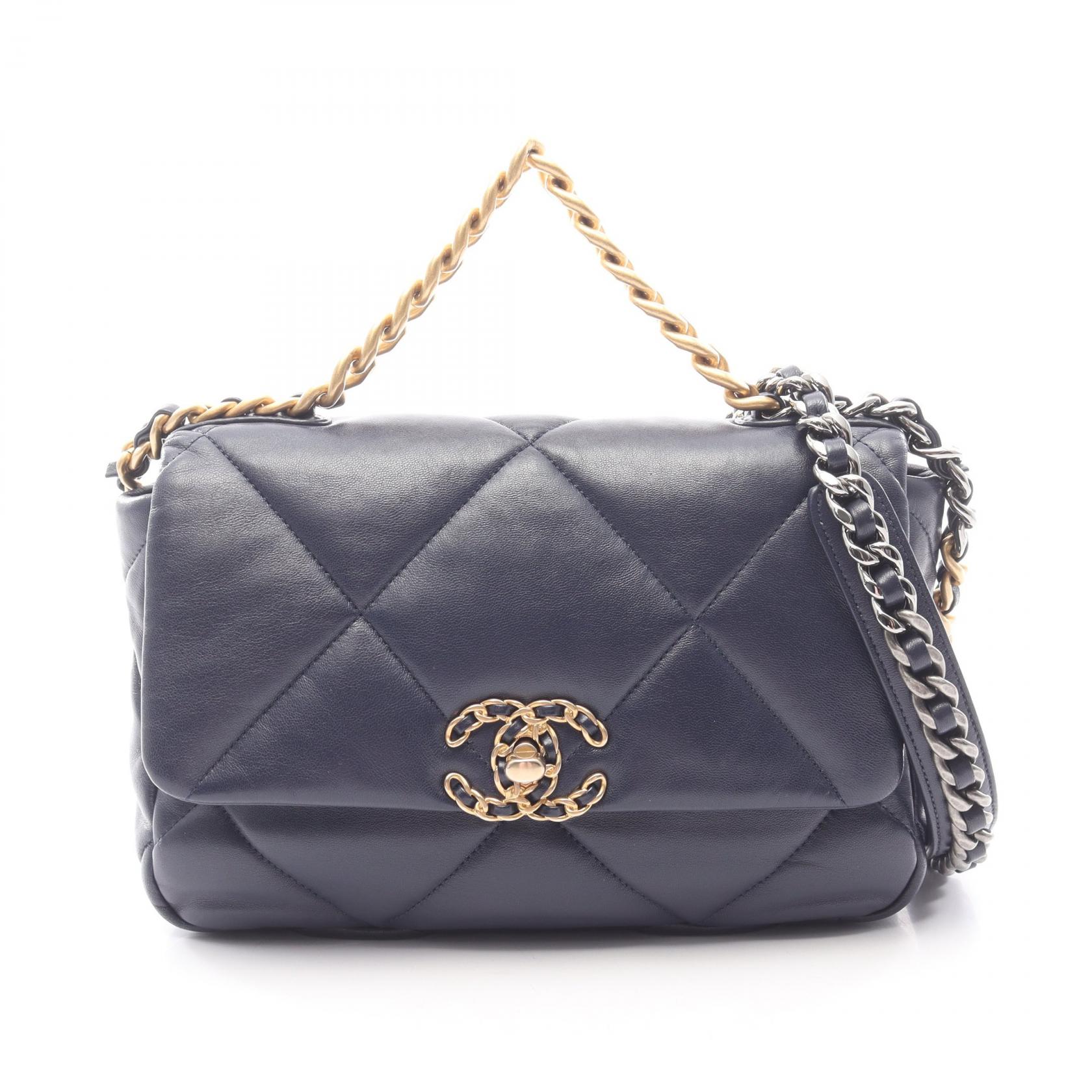 【ポイント5倍｜4/18 0:00～4/20 23:59】シャネル CHANEL 19 ディズヌフ マトラッセ コンビ金具 2WAY ショルダーバッグ バッグ ラムスキン（羊革） レディース ネイビー系 AS1160 【中古】