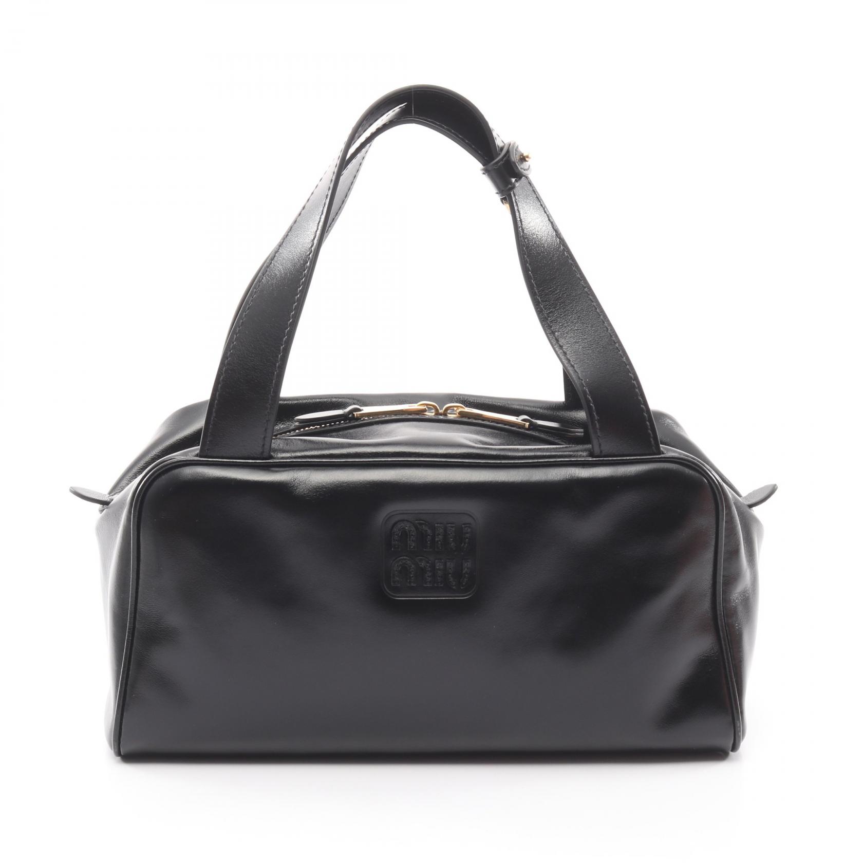 【ポイント5倍｜4/18 0:00～4/20 23:59】ミュウ ミュウ Miu Miu SOFTY SHINE ハンドバッグ バッグ レザー レディース ブラック系 5BB182 【中古】