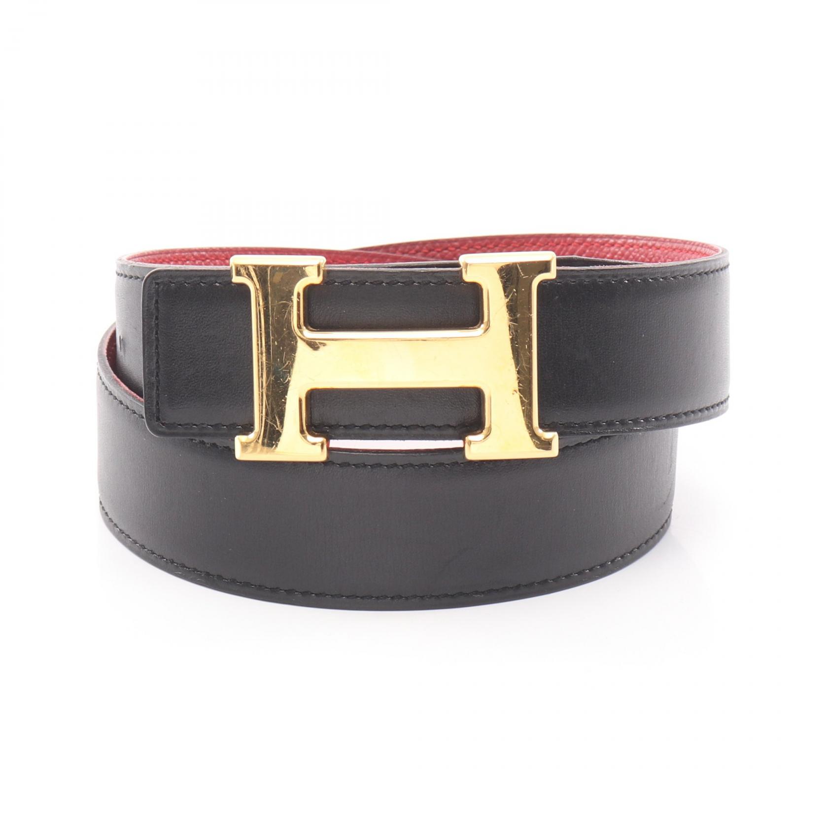 エルメス HERMES コンスタンス Hベルト リバーシブル ベルト 衣料品 レザー メンズ ブラック系 / レッド系 【中古】