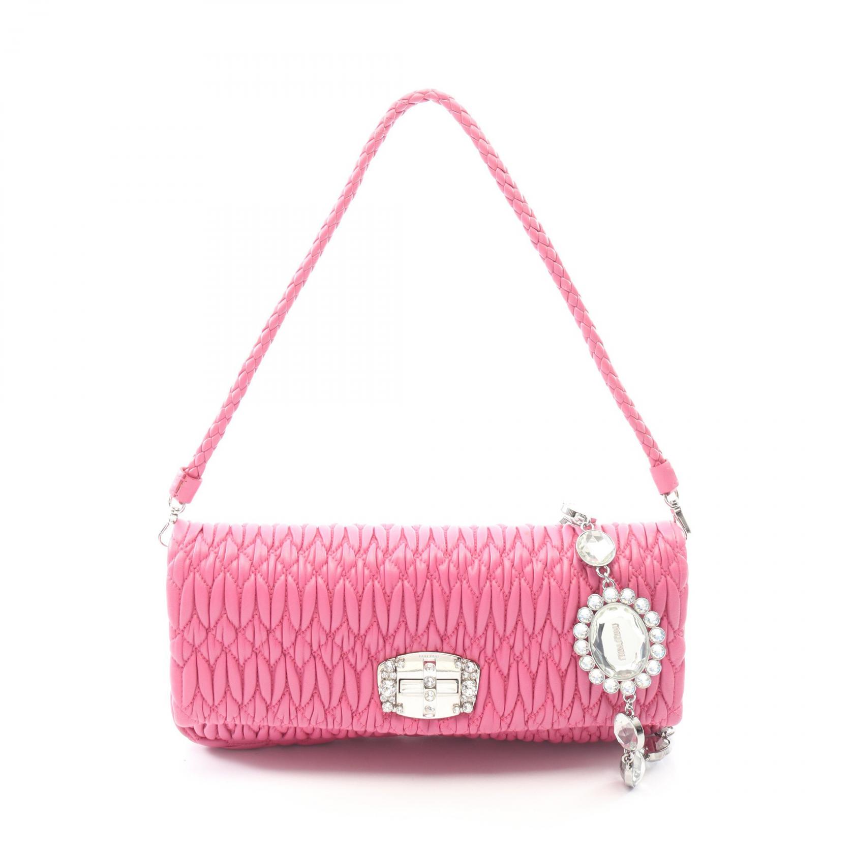 【ポイント5倍｜4/18 0:00～4/20 23:59】ミュウ ミュウ Miu Miu NAPPA CRYSTAL マテラッセ ショルダーバッグ バッグ レザー レディース ピンク系 RP0233 【中古】