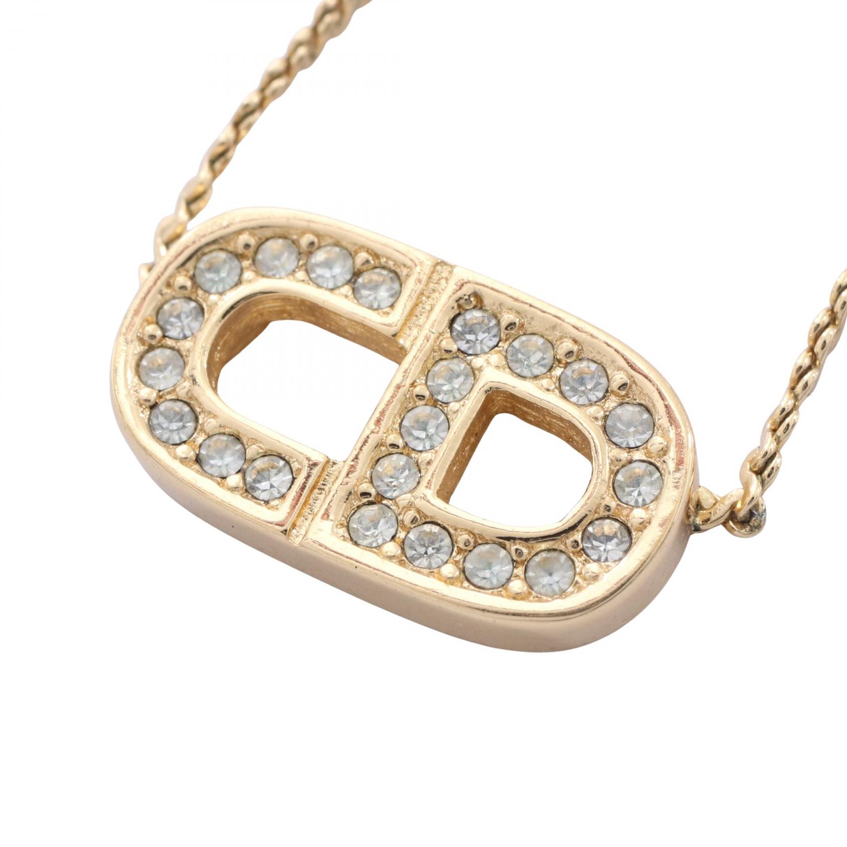 ディオール Dior CDロゴ ネックレス ジュエリー GP（ゴールドメッキ） ラインストーン レディース ゴールド系 【中古】